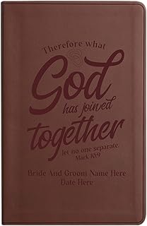 Personalized ESV Thinline Bible Large Print Faux Leather Bride & Groom Holy Bible | Custom Full Cover with Mark 10:9 Scripture and Name | Wedding Ceremony Christian Faith Vows Gift | Brown
