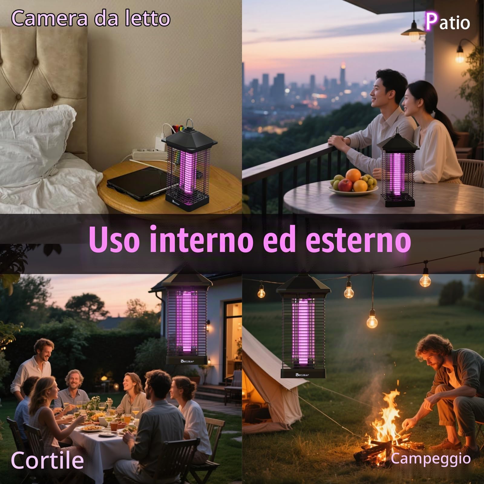 Zappa a LED Bug Zpper, durevole Electric Fly Killer, 4000 V, lampada per zanzare con doppia luce UV 365 nm/395 nm, trappola per mosche per interni ed esterni, portata 150 ㎡