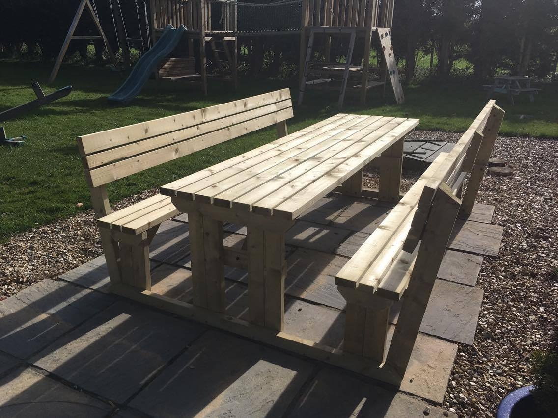 Buy ALDERS Wooden Garden Picnic Table and Benches with Back Rest