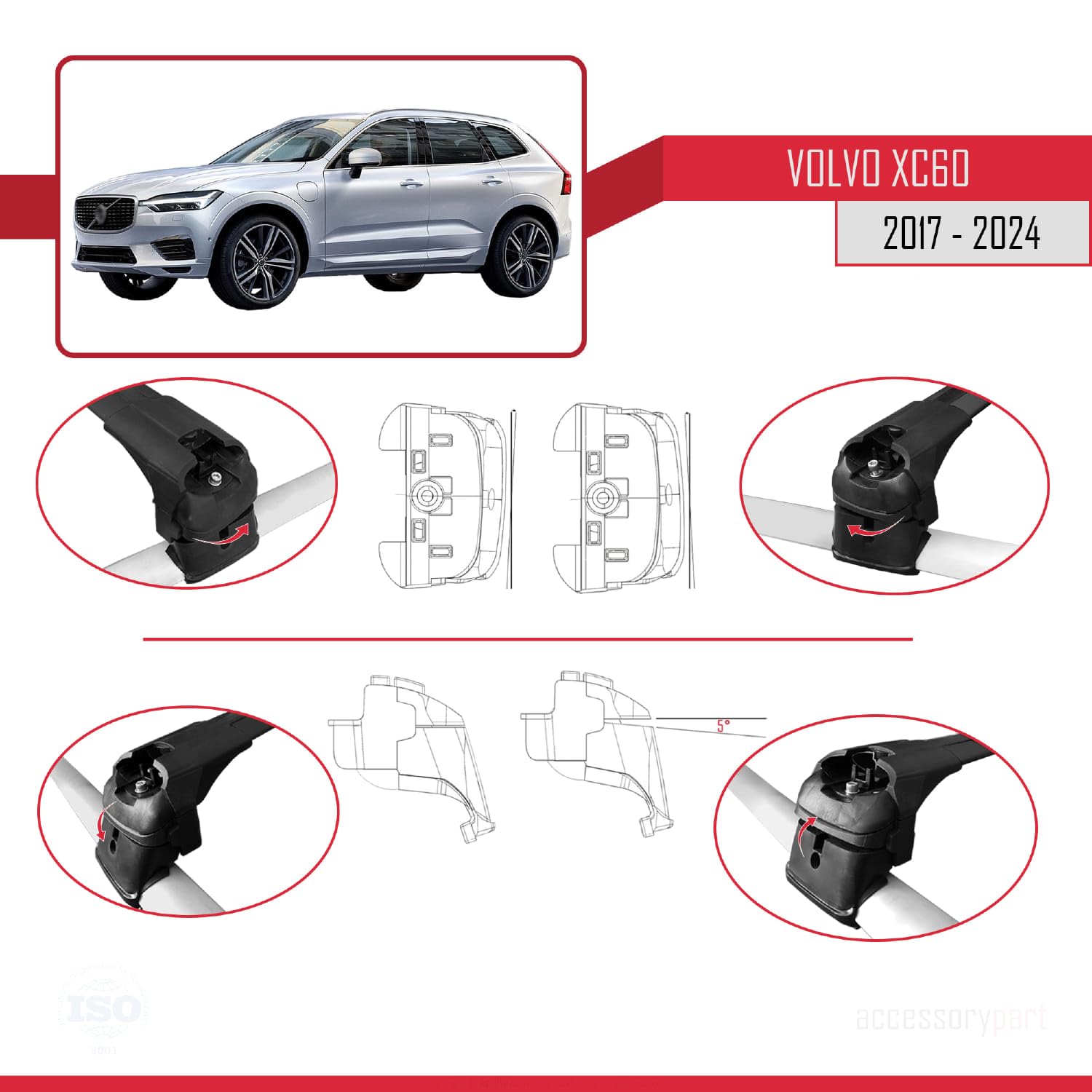 Barre Tetto Per Volvo XC60 II 2017-2025 - Alluminio Nero, Portapacchi, 75kg Carico - Foto 10