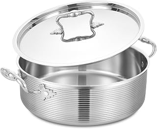 Inqibee 5.5 QT Tri-Ply Stainless Steel Sauté Pan with Steel Lid,12 Inch Induction Cooking Pan,Brazier Pan,Dishwasher and Oven Safe