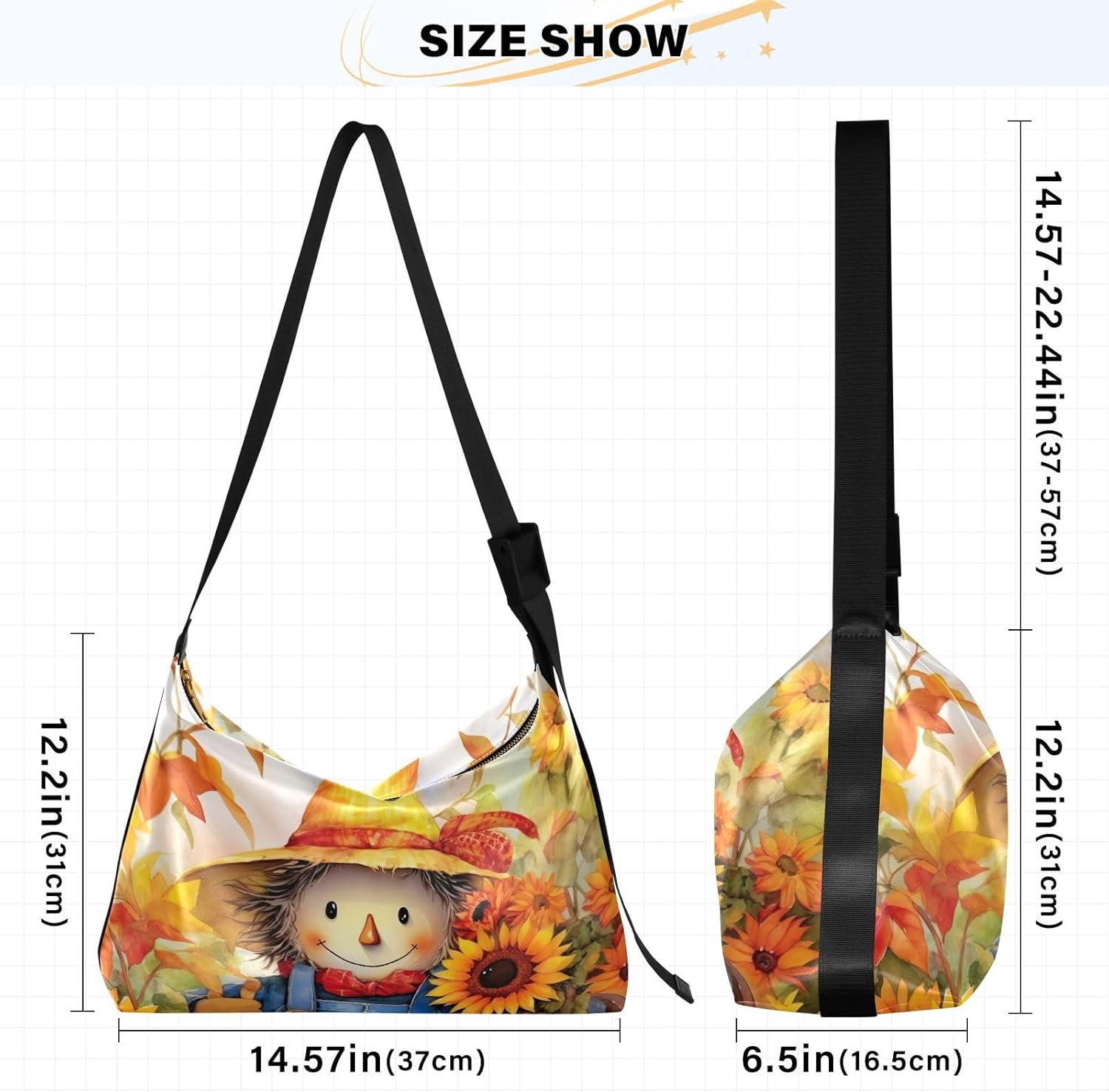 Sunflower Scarecrow Fall Crossbody Bag for Women Men with Adjustable Strap PU Leather Shoulder Hobo Purse Bag 20848633