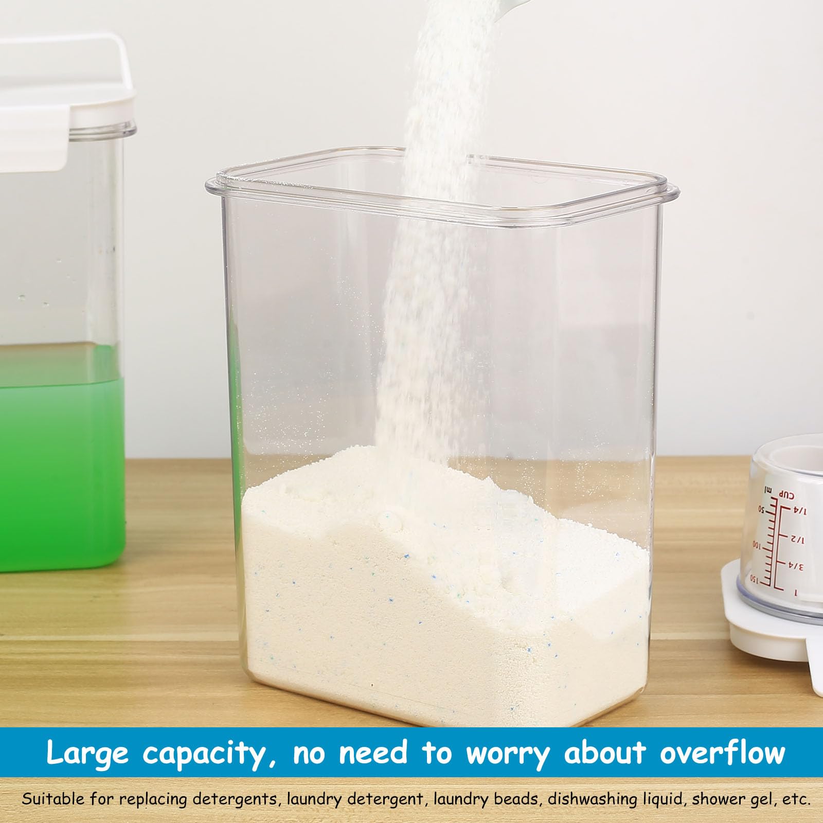 2 Pcs Dosificador Detergente Lavadora, 1800 ml Recipientes para Detergente en Polvo con Vaso Medidor, Dispensador de Detergentes, para Almacenamiento de Arroz Integral