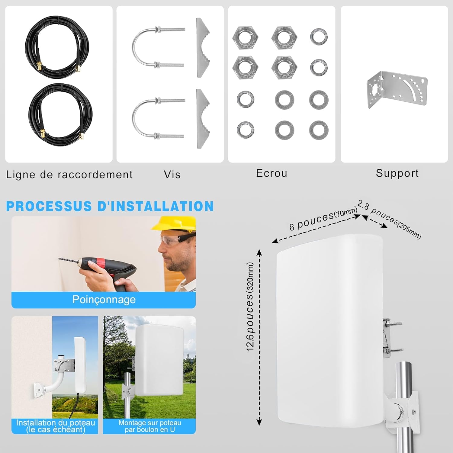 Maswell LTE 4G 5G - Antenna direzionale MIMO per esterni, ad alto guadagno 10 dBi, 700-3800 MHz con portata di 10 km, doppio cavo equivalente SMA LMR240