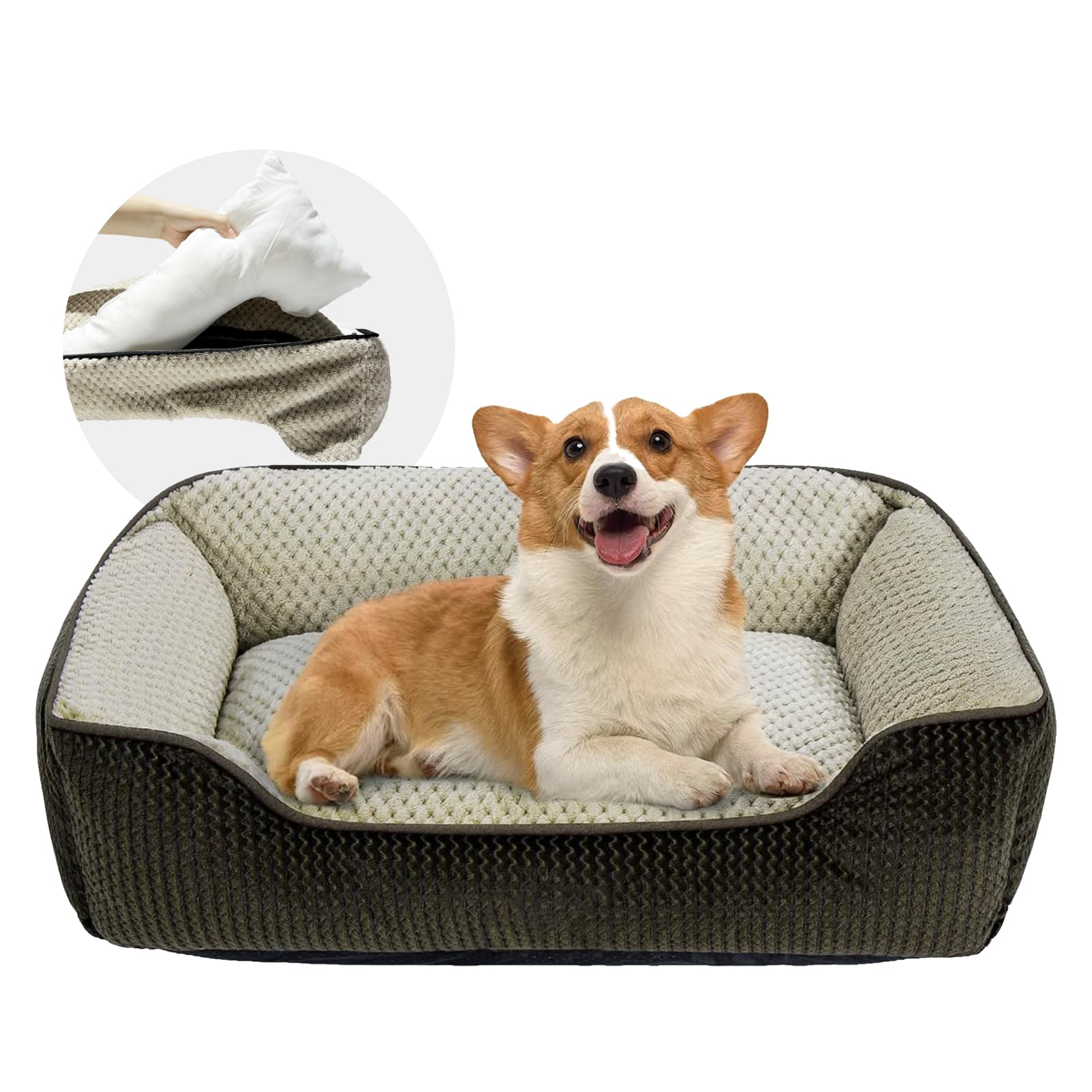 Miguel Removable Washable Dog Bed for Medium Dog Easy Clean - Rectangle Pet Bed for Large Cats with Zipper Cover Bolster Cuddle Puppy Bed with