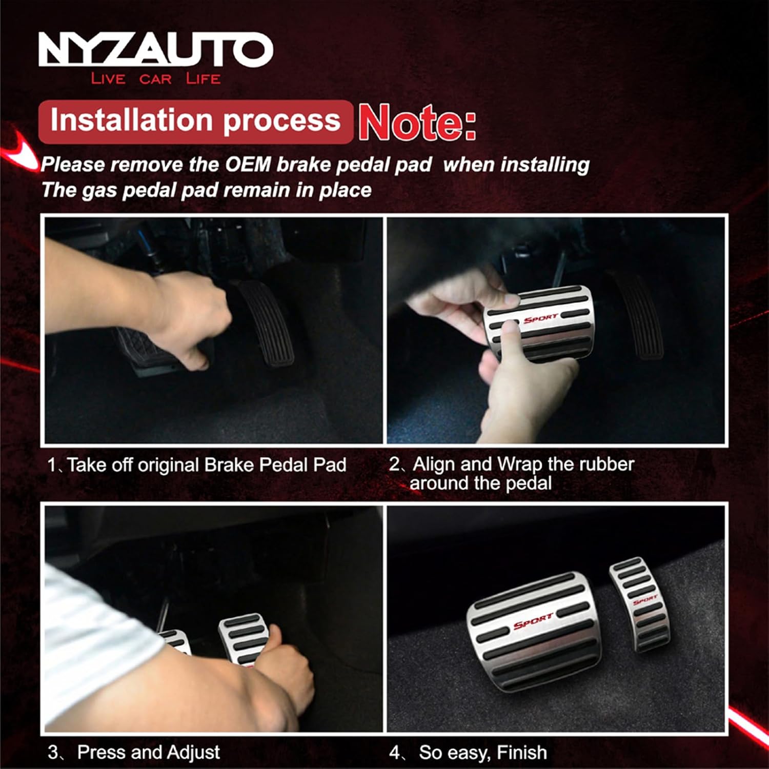 Anti-Slip Foot Pedal Pads kit Compatible with A4 & Q5,Auto No Drilling Aluminum Brake and Gas Accelerator Pedal Covers - Image 5