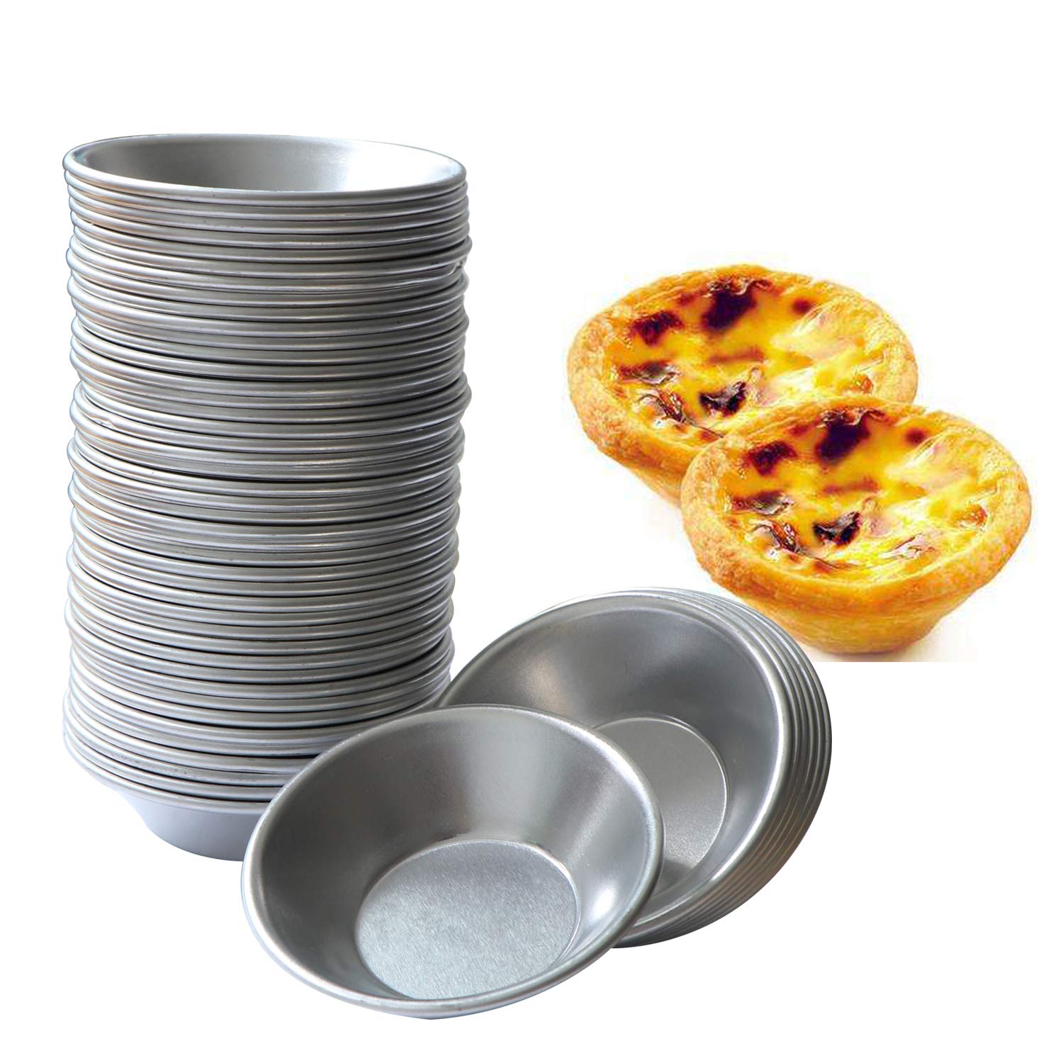 Kesywale Paquete de 50 mini moldes para tartas/tartas, magdalenas, galletas, huevos, moldes antiadherentes reutilizables (redondos, 50)