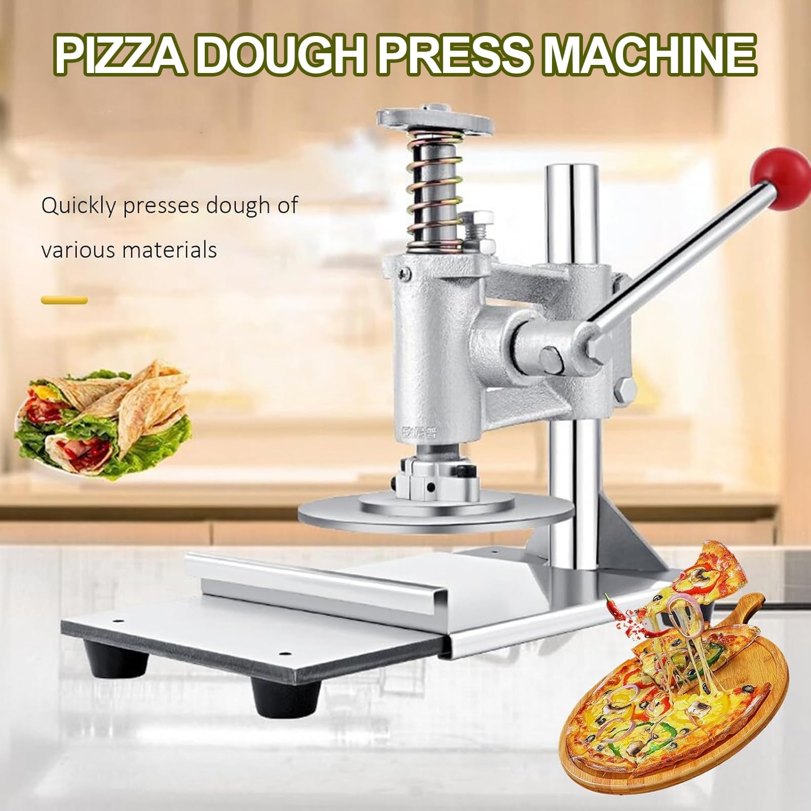 Pressa Manuale Per Impasto In Acciaio Inox, Pressa Per Pizza Da 16 Cm Con Spessore Regolabile, Per Pizza, Piadine, Tortillas E Pasta Sfoglia