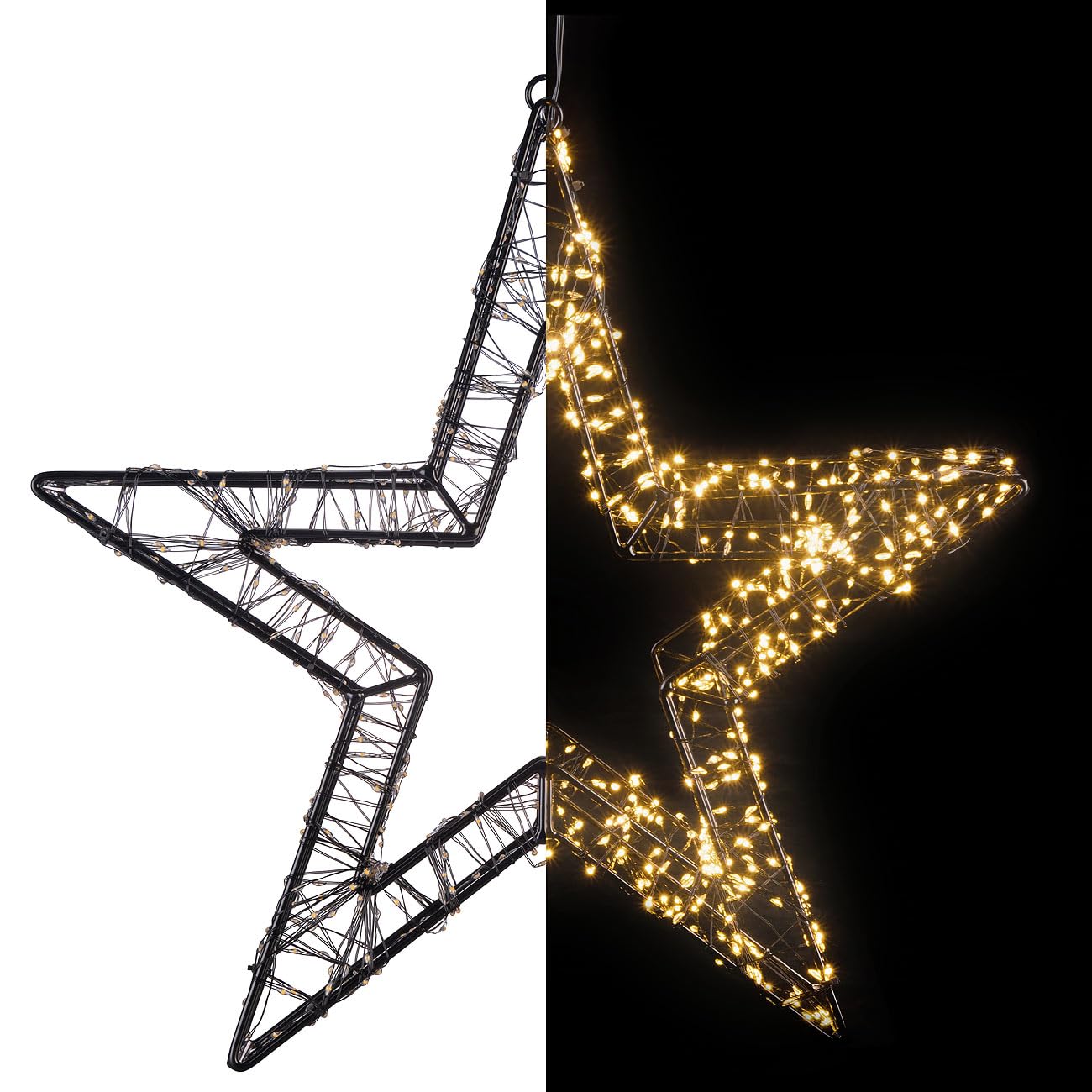 Lunartec Stern: 3D-LED-Lichterstern, Firework-Effekt, 1.440 LEDs, warmweiß, IP44, 50cm (Weihnachtssterne, Weihnachtsbeleuchtung aussen, Winter)