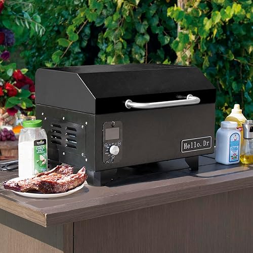 Miniatura 9 de Parrilla de pellets, ahumador portátil de pellets, parrilla para ahumar con control digital, pantalla LED, sonda de carne, parrillas de pellets