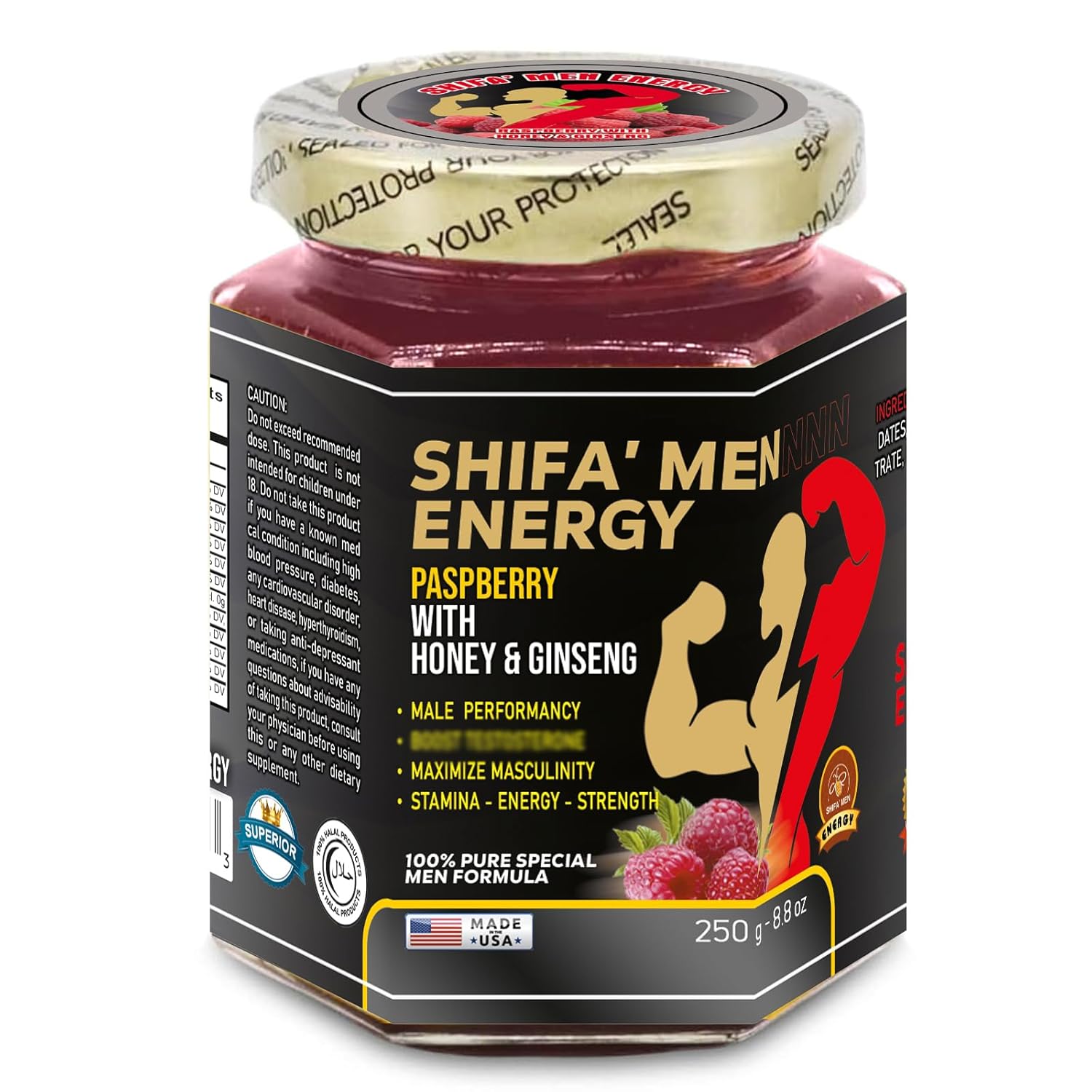 Restivo Shifa Men Energy Raspberry with Honey & Ginseng, 250g / 8.8 oz
