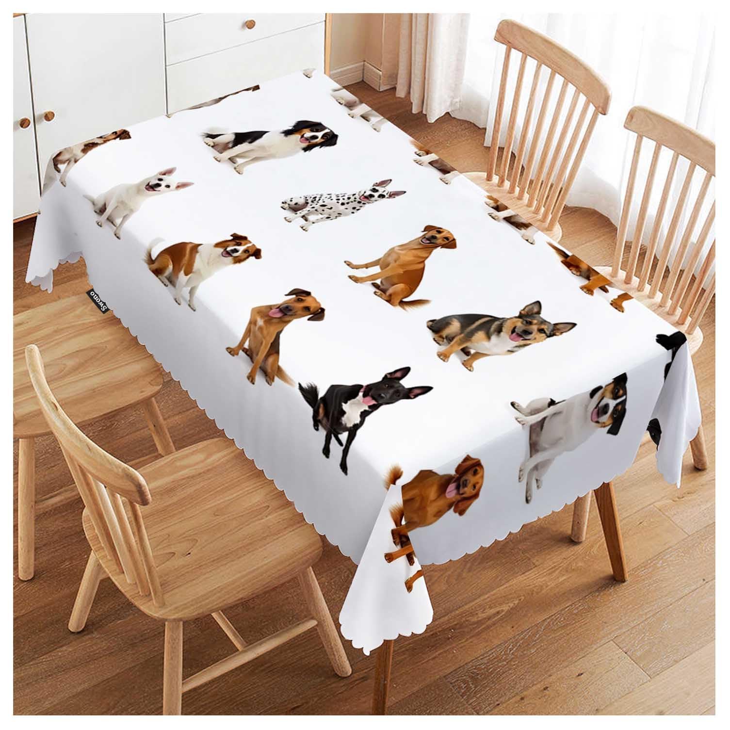 FJQWKLF Dogs Table Cover Cute Animal Medium Size Family Breed Dogs 50x72 Inch Table Cloth for Rectangle Tables Buffet Parties Coffee BBQ and Dinning Tablecloth