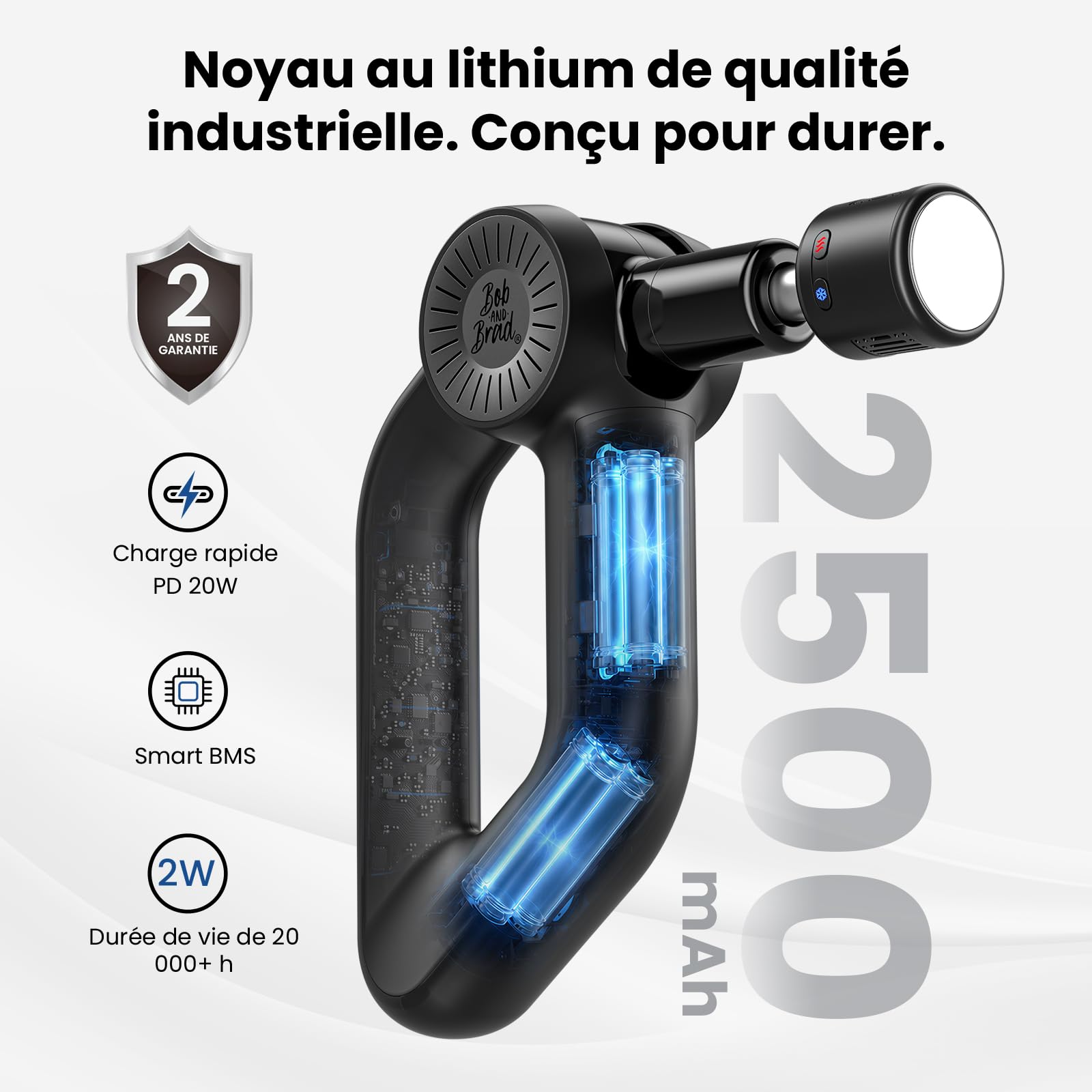 BOB AND BRAD D6 Pro Max+ Pistolet de Massage Musculaire avec Tête Chaude et Froide, Amplitude de 16 mm, Massage Gun pour Soulager Douleurs et Raideurs Musculaires, Tissus Profonds