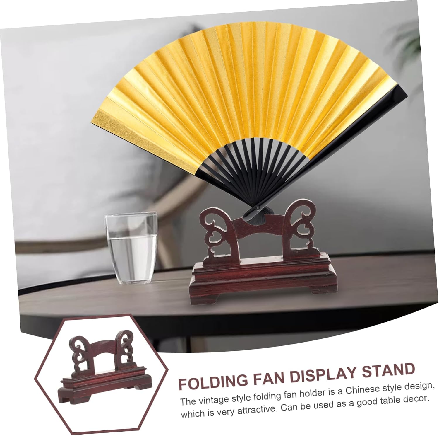 Hand Fan Display Stand Wooden Base Display Holder for Japanese Chinese Collectibles