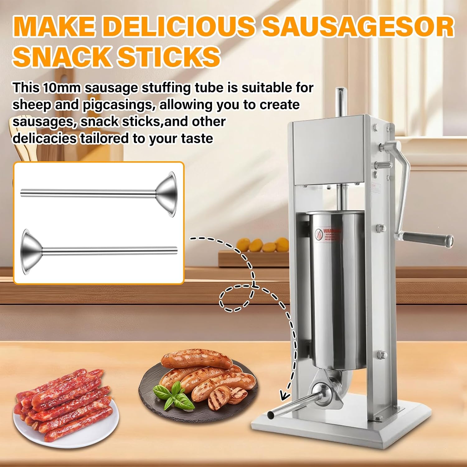 2 Pack 10mm Sausage Stuffer Tubes for #5 Meat Grinder