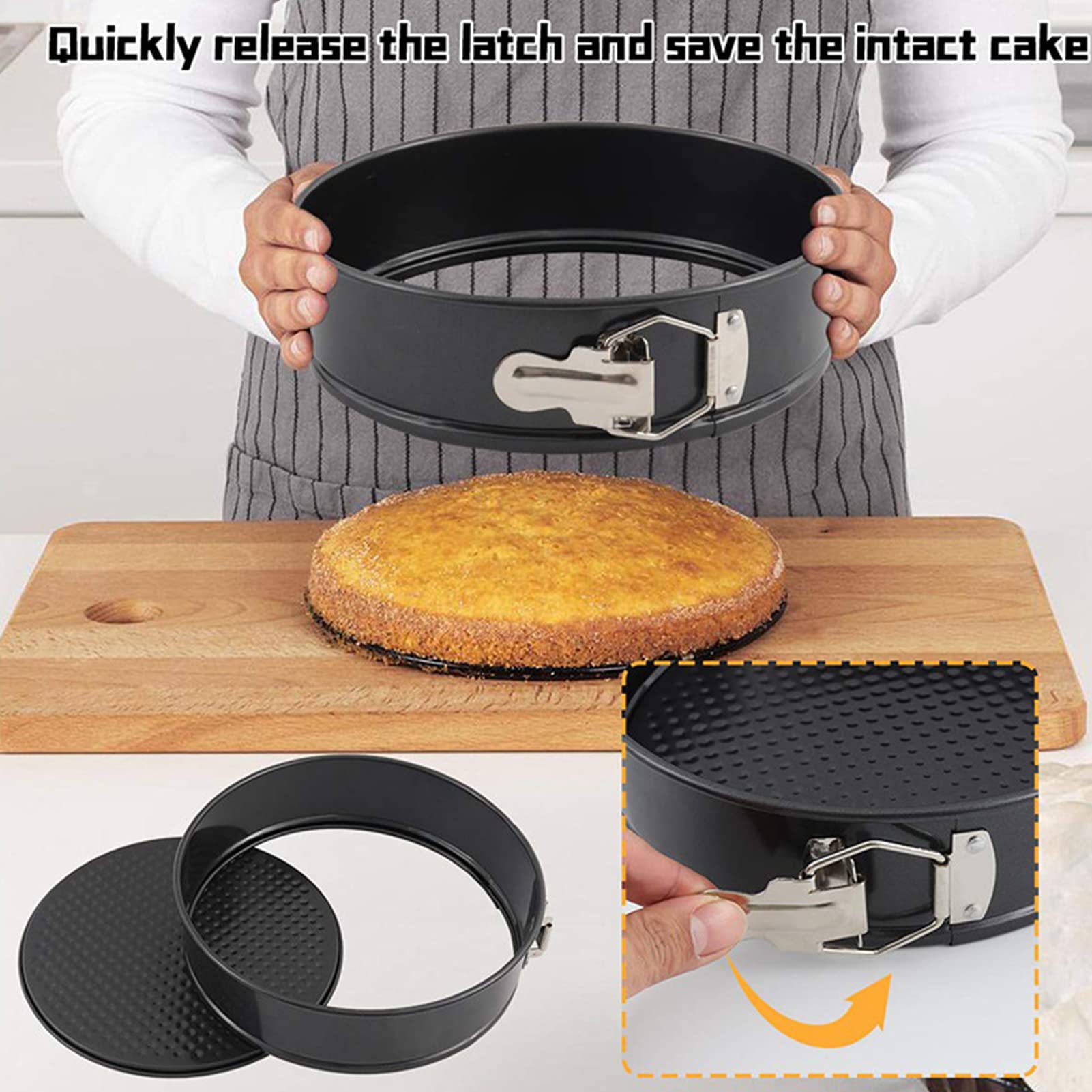Ensemble de moules à charnière (4"/7"/9") Ensemble de 3 moules à pâtisserie ronds, moule à gâteau antiadhésif et étanche avec brosse à huile en silicone, grattoir translucide, séparateur de blanc d'œu