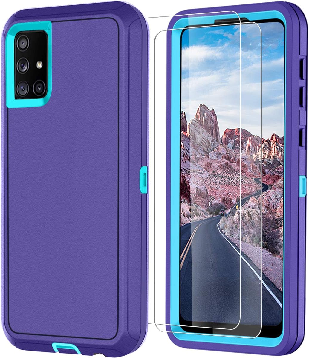ONOLA Compatible with Samsung A71 5G Case with HD Screen Protector (2 Packs) (Not for A71 5G UW),Samsung Galaxy A71 5G Case Heavy Duty Drop Protection Full Body Cover(Purple-SkyBlue)