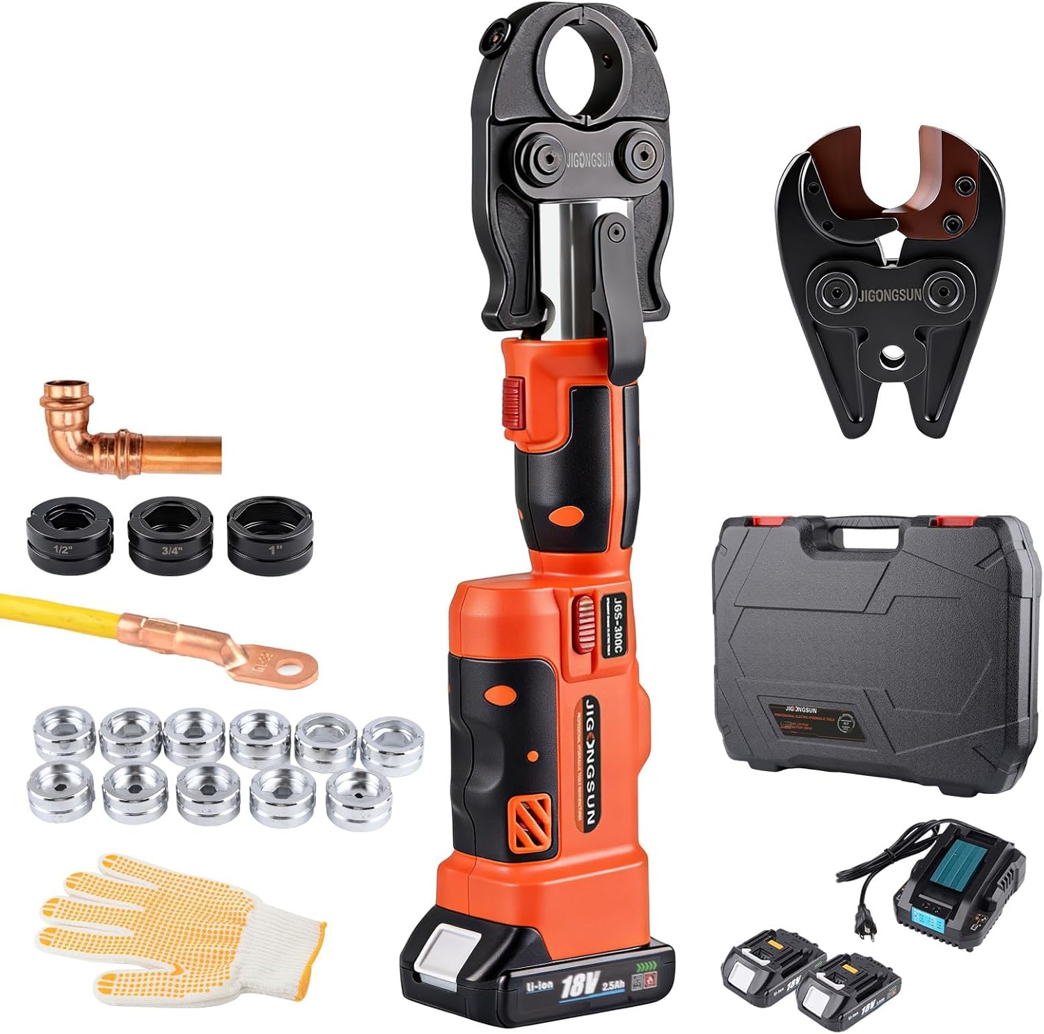 Multifunctional Electric Hydraulic Crimping Tool, 12 Ton 8AWG-600MCM and Pro Press Copper Crimper Tool with 1/2, 3/4, 1 Crimping Range, Hydraulic Cable Cutte φ25/32”Steel Wire Cutter 120KN