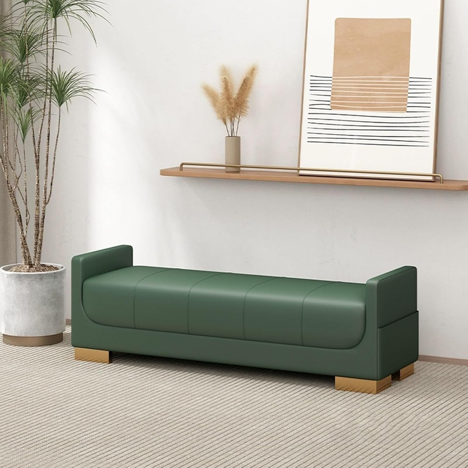 Banc de rangement rembourré moderne vert foncé 80 cm d'élégance contemporaine