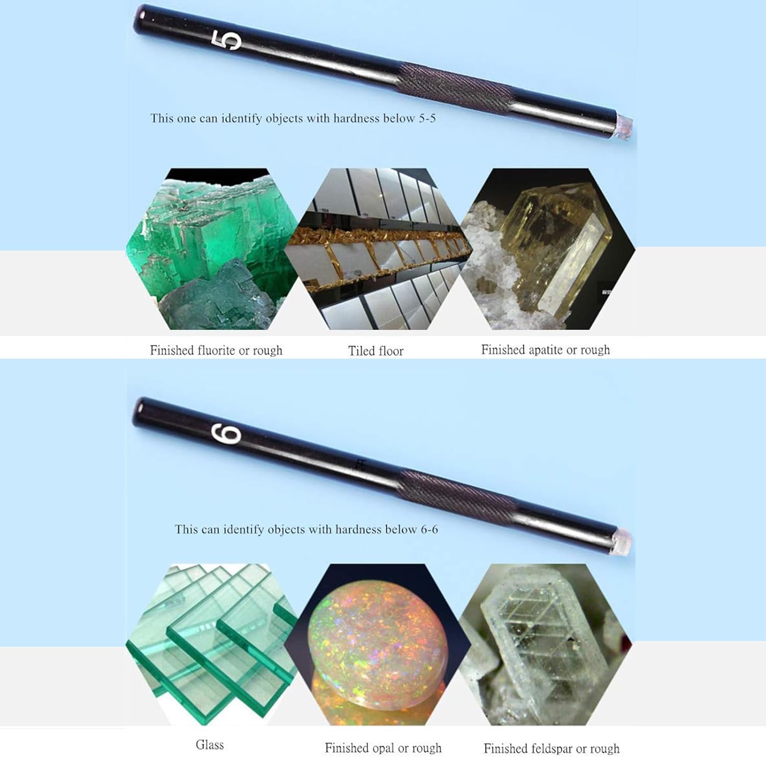 5 Pack Mohs Hardness Test Kit, 5-9 Scratch Tester Industrial, Mineral Identification, for Testing Mineral Jewellery Jade Glass Ceramic Tile Concrete