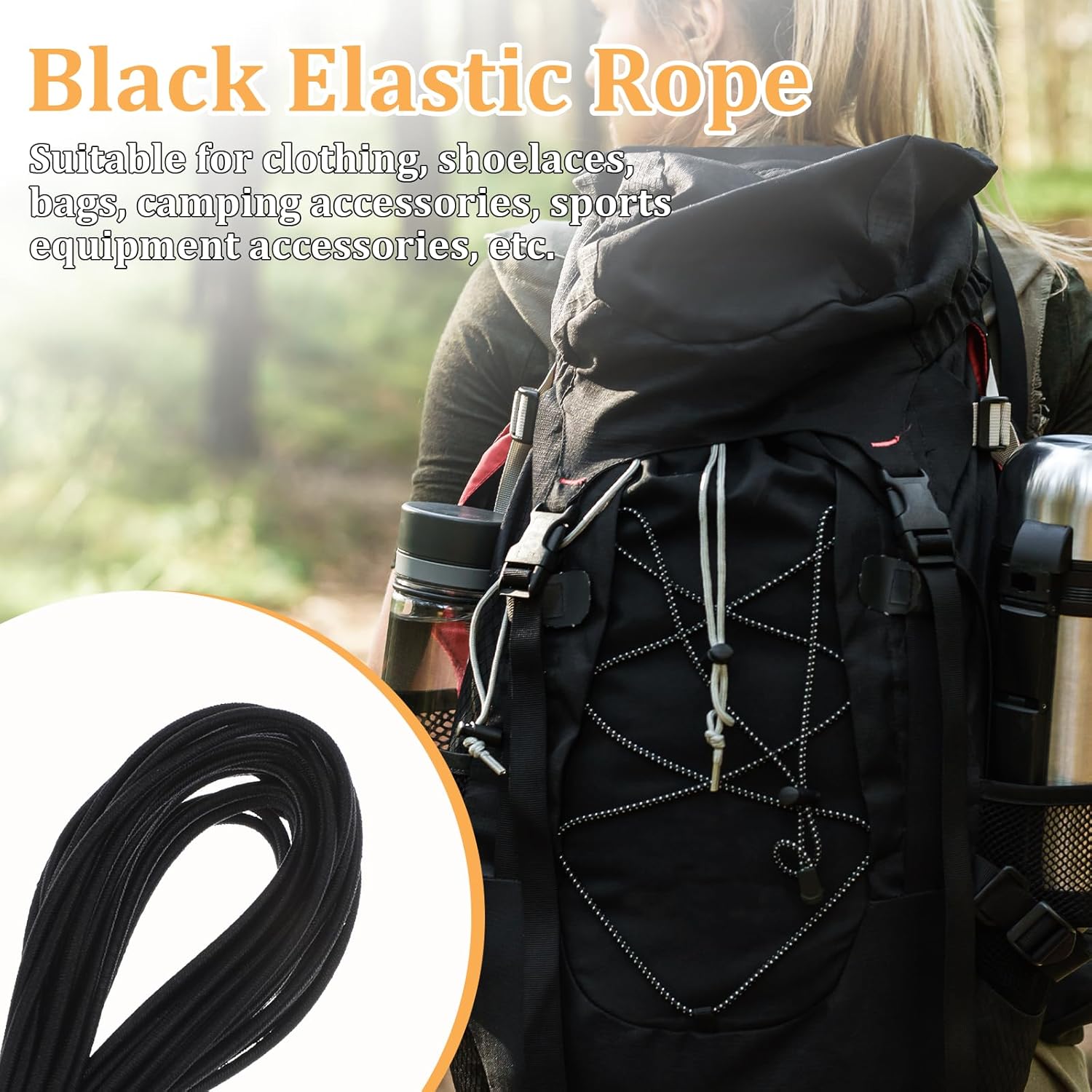 Elastic Cord (2mm), 40 Feet Black Elastic String Cords Heavy Duty Bungee Shock Cord Elastics Paracord Bungee Stretch Rope for DIY Sewing, Camping, Outdoor Activities(Black, 1/16 Inch X 40 Ft)