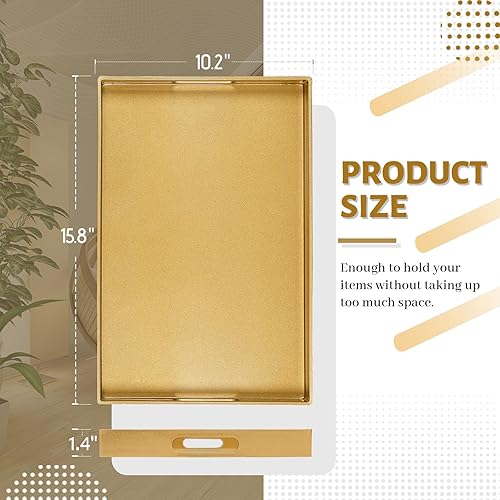 Miniatura 2 de MAONAME Bandeja decorativa dorada para mesa de café, moderna bandeja para servir con asas, bandejas otomanas de plástico para sala de estar,