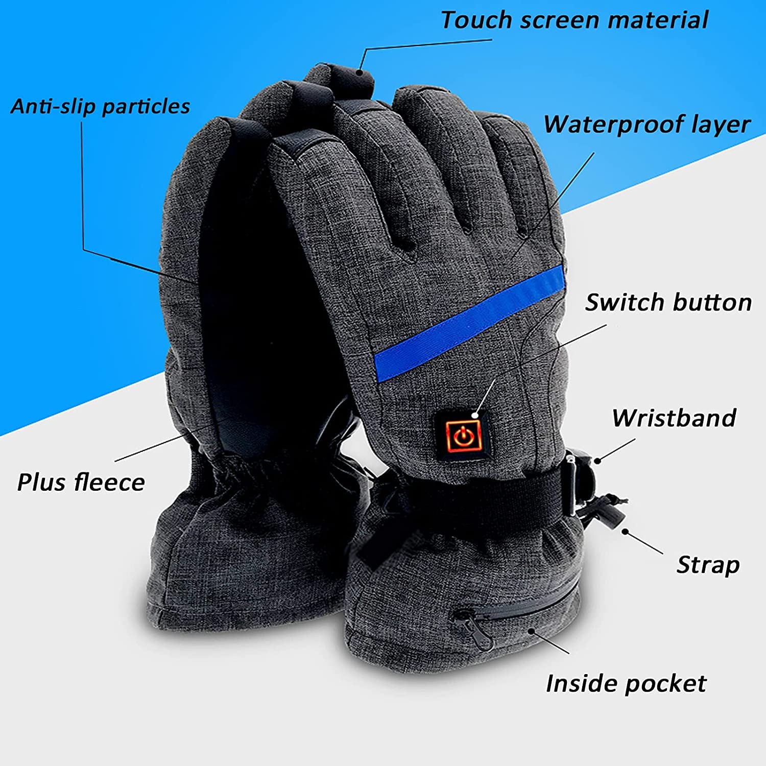 podgrzewane rękawiczki na zapalenie stawów ładowalne podgrzewane rękawice rękawice outdoorowe, regulacja temperatury, wielokrotnego ładowania, bateria 3000 Mah zapalenie stawów, ochrona rąk, wodoodporne rękawiczki narciarskie z ekranem dotykowym