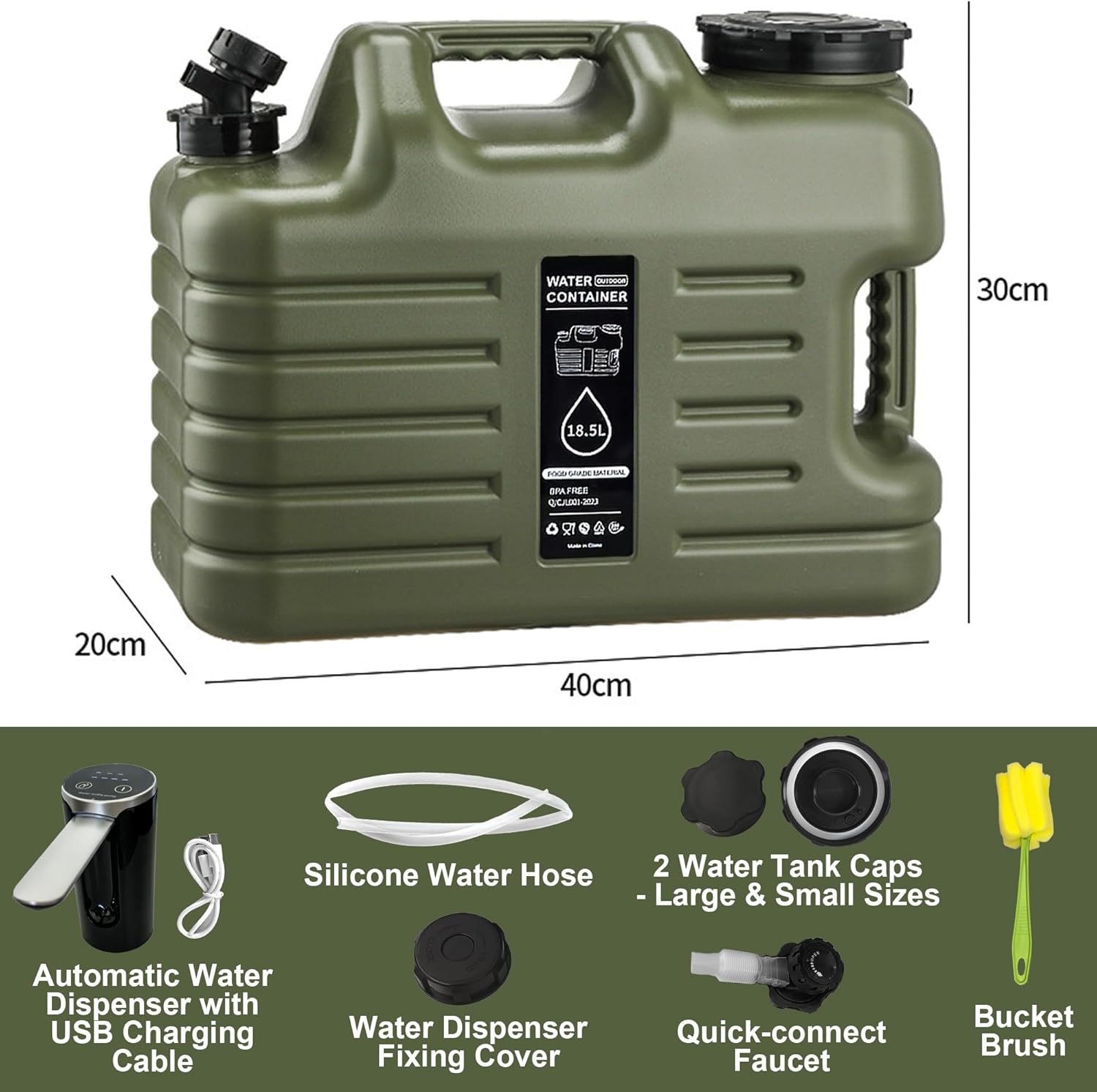 5 Gallon Water Jug with Type-C Rechargeable Electric Water Pump & Spigot Portable Water Storage Container for Outdoor Camping, Hiking, Picnics & Emergency Use