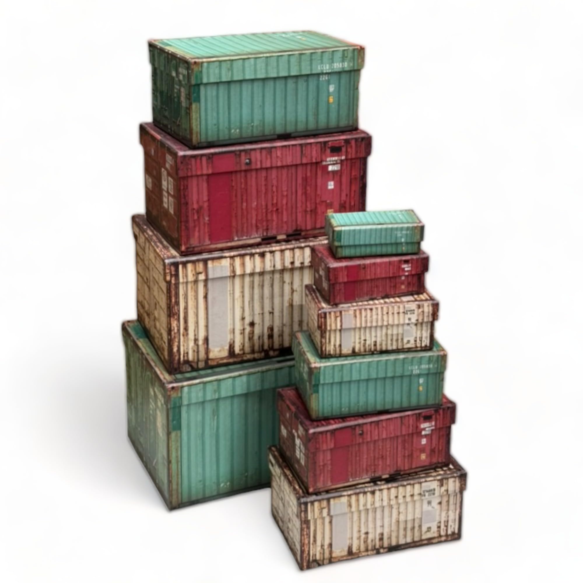 Scheepscontainer Opbergdozen MIJOMA Opbergdozen In Scheepscontainer Design - 10 Stuks, Stevig Karton, Industriële Stijl Kartonnen Cadeaudoos