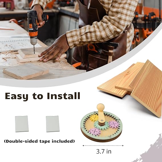 Montessori Busy Board Part Wooden, Handicraft Toy DIY Accessories | Early Educational , Hand Crank Gear, Premium and Safe, Fine Motor Skills, Busy Board Activity, Great for Trip, Travel