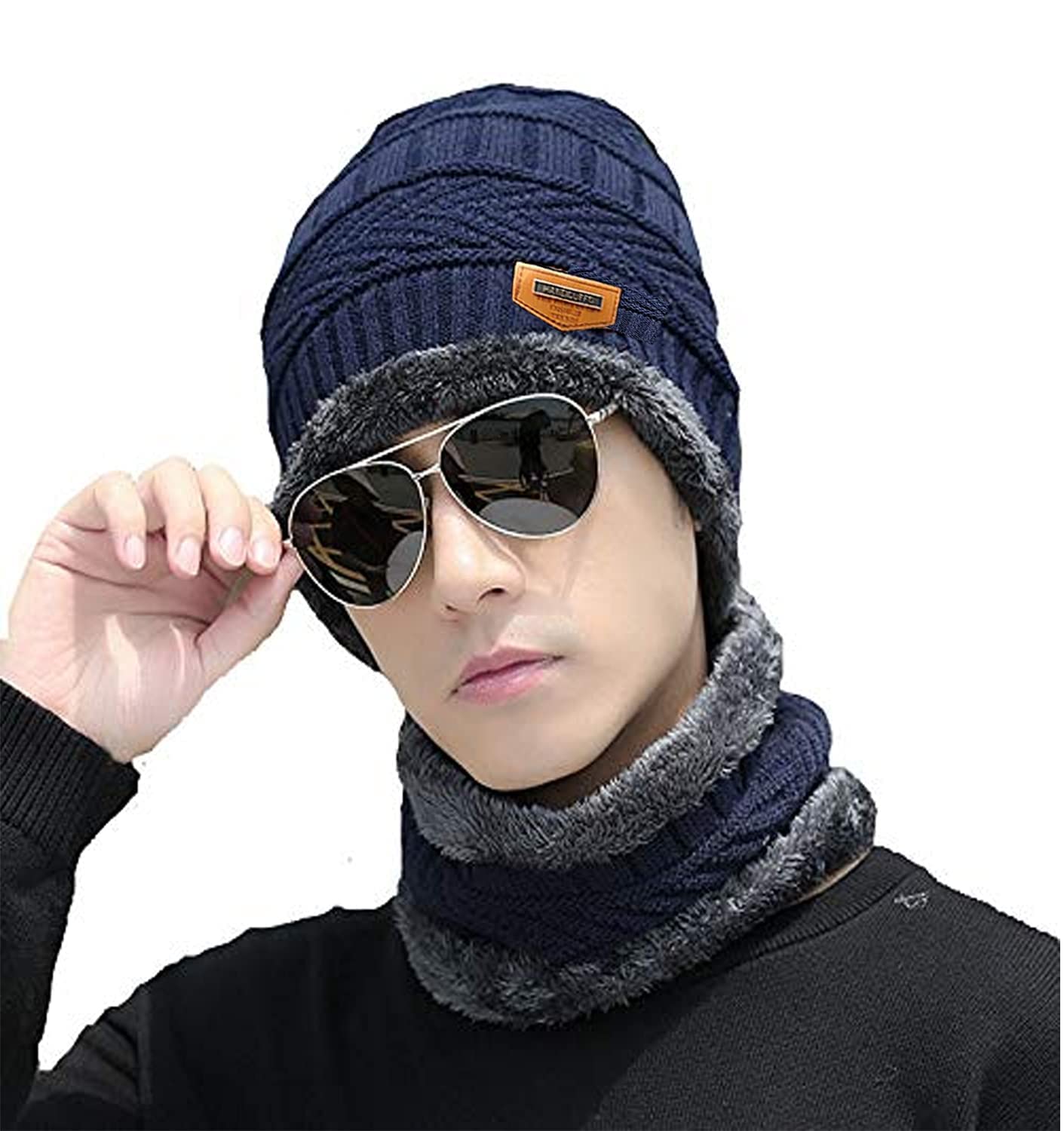 Winter Beanie Hat Scarf Set 2-Pieces Warm Knit Hat Thick Fleece Lined Winter Hat & Scarf for Men Women-image-19