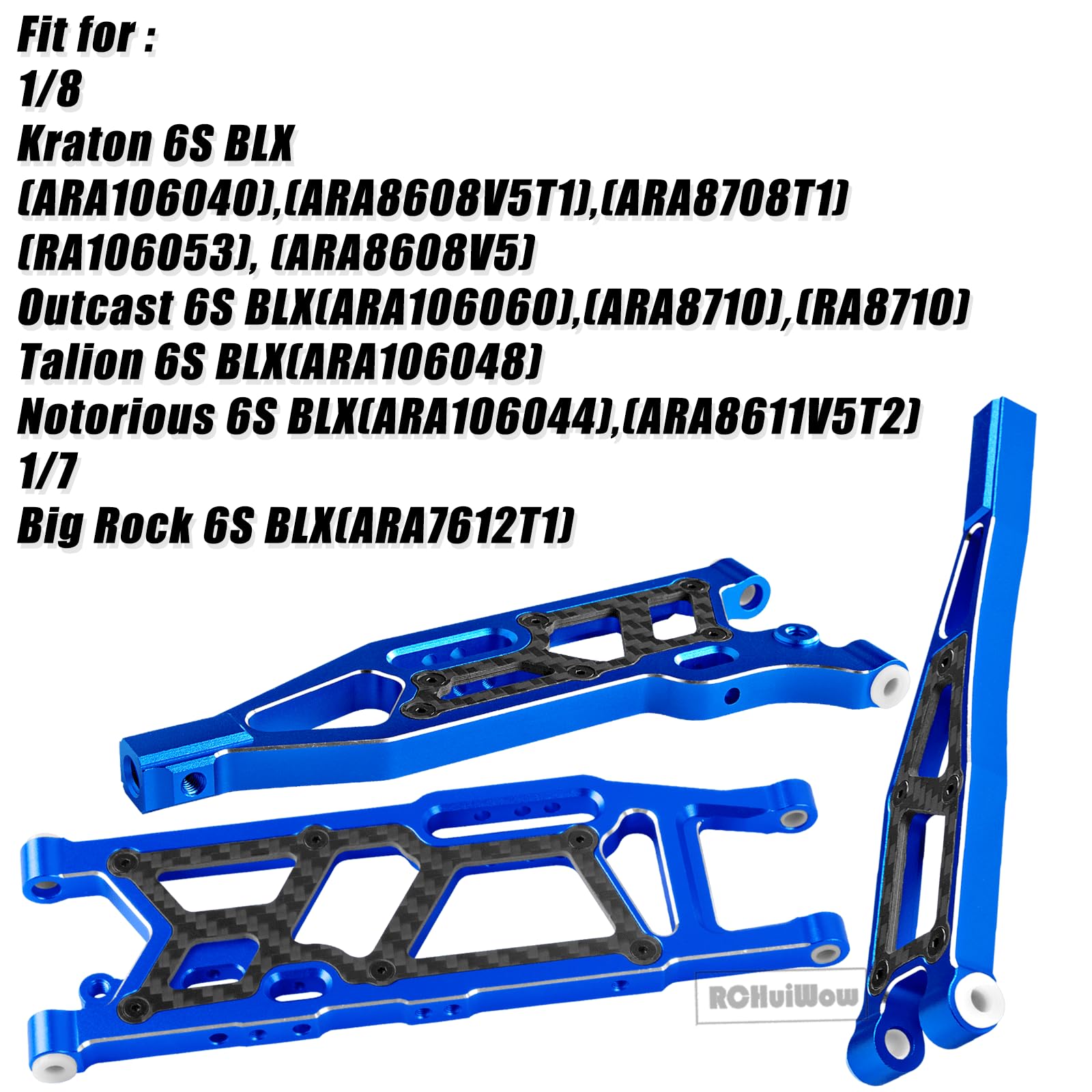 RCHuiWow RC Suspension Arms Upgrades Part for 1/8 Kraton (V4&V5)/Outcast/Notorious/Talion 6S BLX,1/7 Big Rock 6S BLX,Alloy Aluminium Front & Rear A Arms w/Pivot Balls,6pcs,Navy Blue