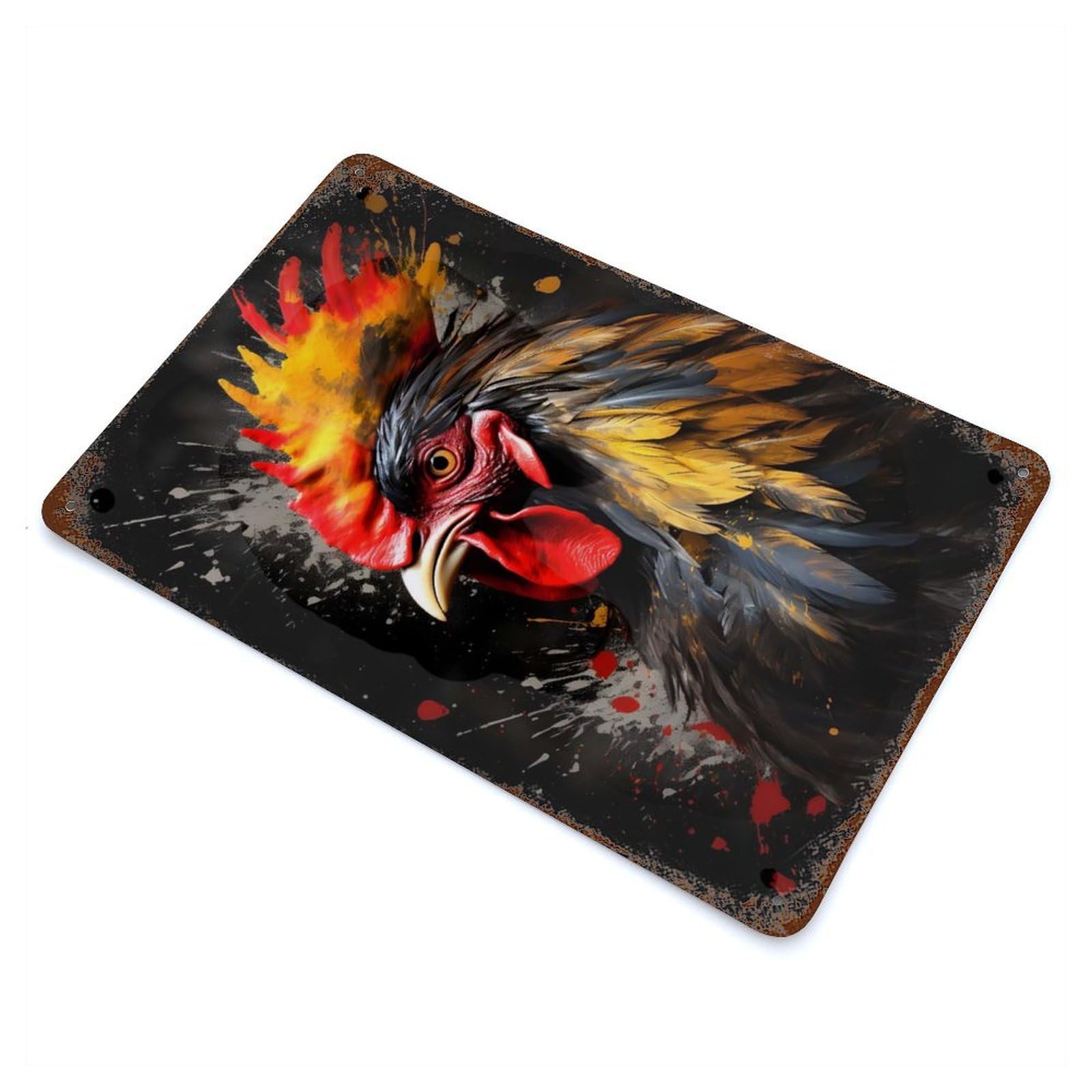 Colorful Rooster Vintage Rust Metal Sign 11.8"x7.9", Farmhouse Wall Decor for Garage, Pub Or Kitchen