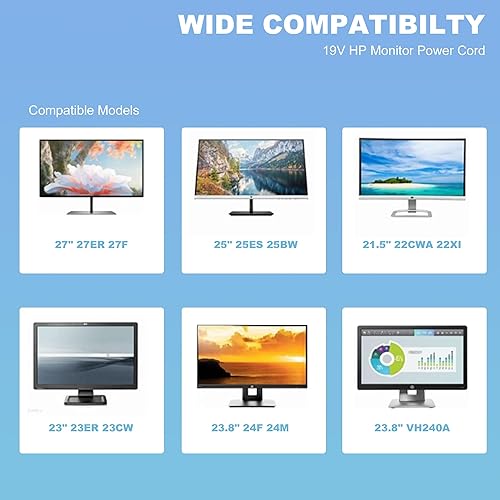 Miniatura 2 de Cable de alimentación de 19 V compatible con monitor HP VH240A 31.5" 27" 25" 23.8" 23" 21.5" 20" 32f 27f 25f 24f 22cwa 27er 27es 27eb 27xi 27xw 27bw