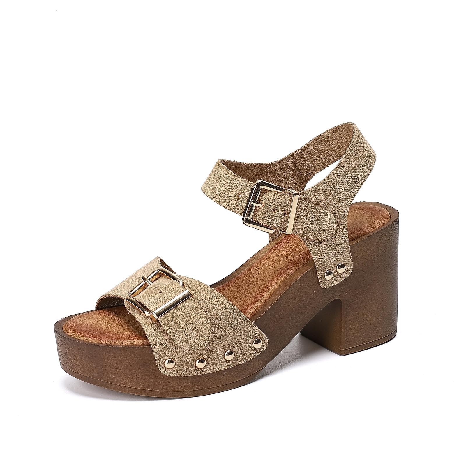 Scarpe da donna estive chic e comode tacchi con zeppe, pantofole da donna estive comode aperte, pantofole ortopediche a piattaforma, pantofola con cinturino alla caviglia, tacco, tacco, tacco, tacchi
