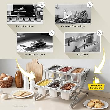 Pizza Topping Station Stainless Steel Condiment Container with Lid & Spoon