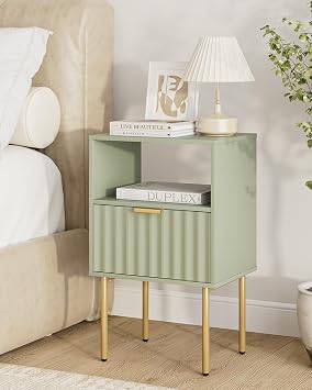 Nightstand,Modern Bedside Table with Gold Frame,Night Stand,Bedside Furniture, Modern Side Table with Drawer and Shelf for Bedroom,Living Room Green