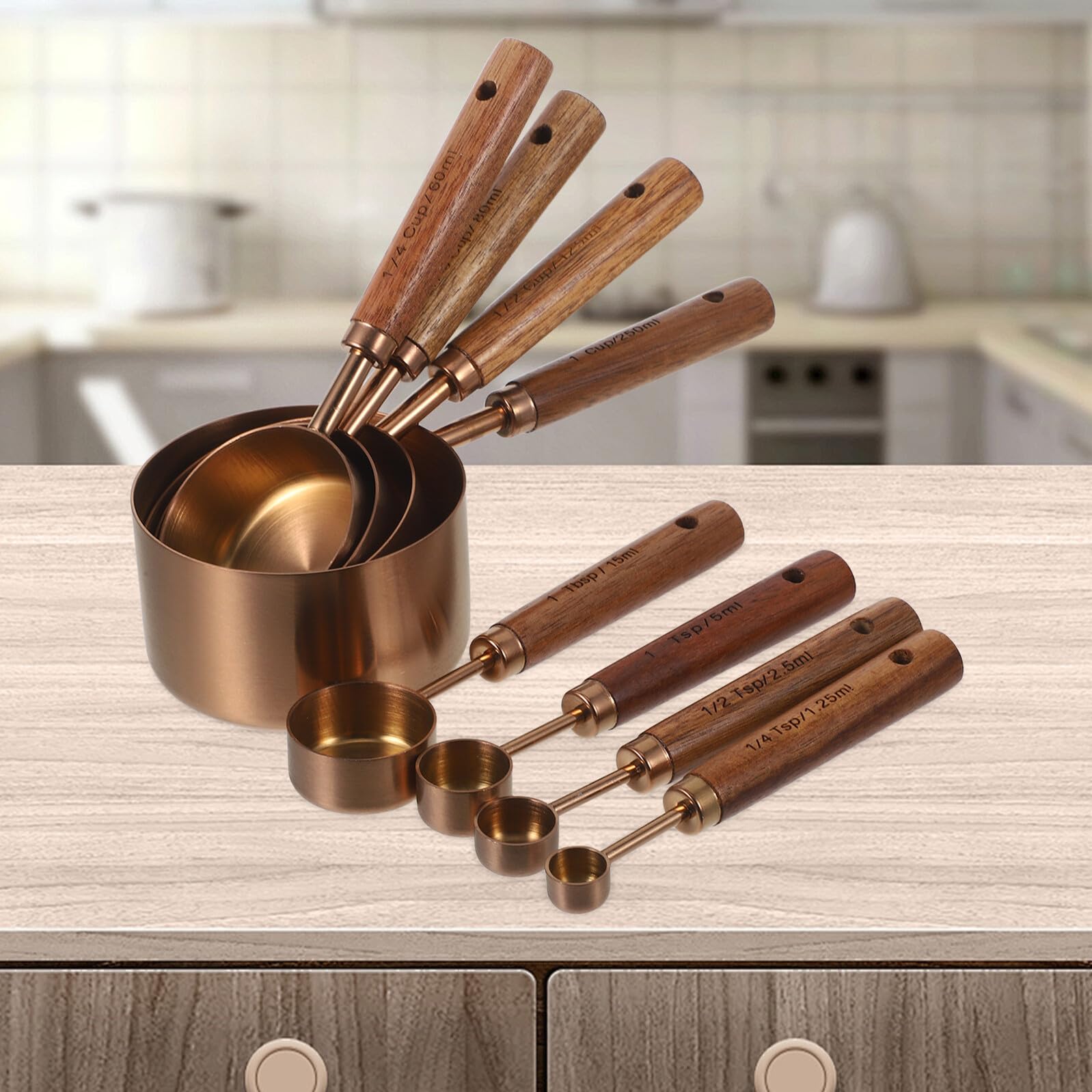 Lot de 8 Cuillères Doseuses et Tasses en Acier Inoxydable