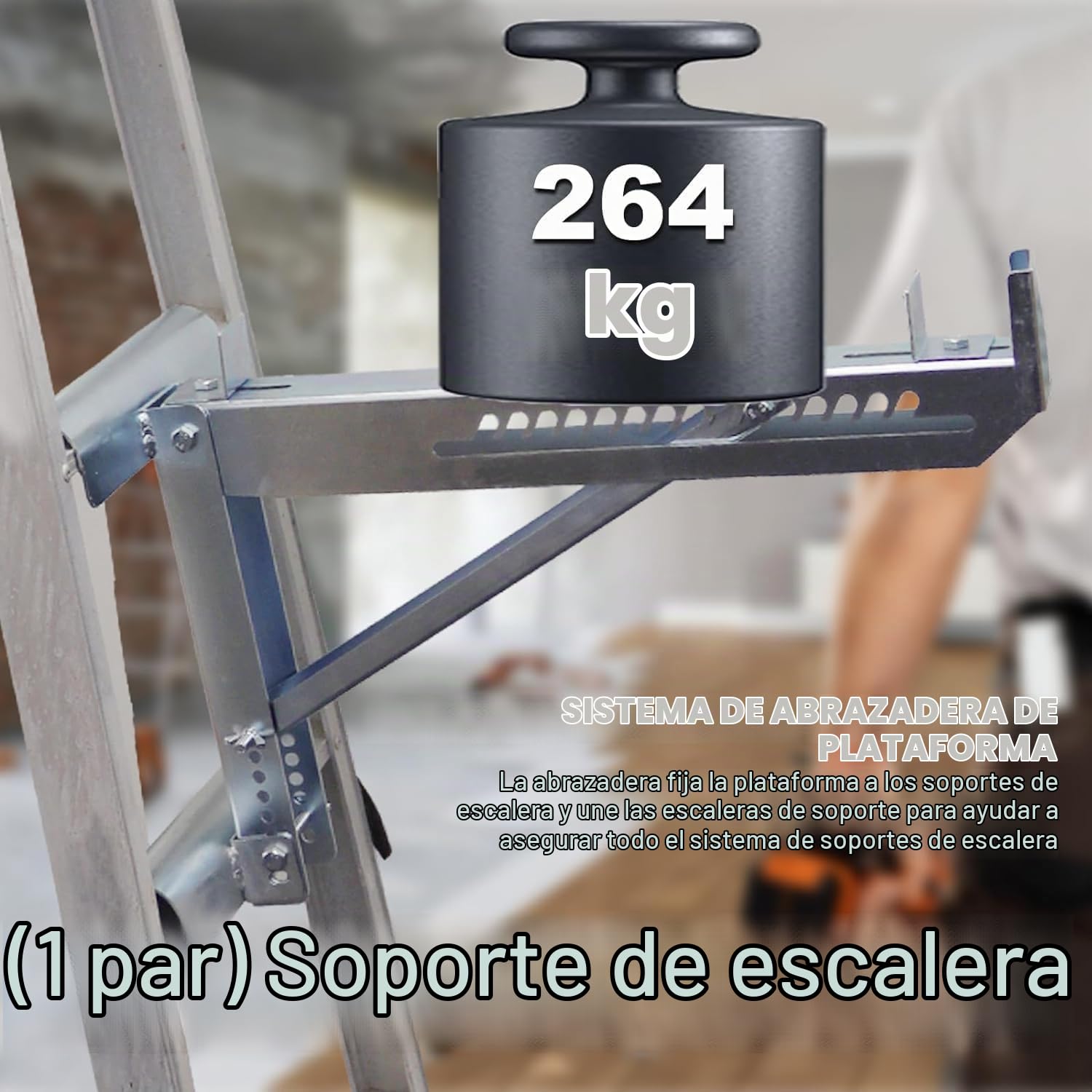 2 PCS Elevador de escalera,soporte de carga de escalera ajustable,gato de escalera,soporte de escalera estabilizador de gato de escalera,para escaleras de hasta 22.5" ancho,Capacidad de carga 250 kg