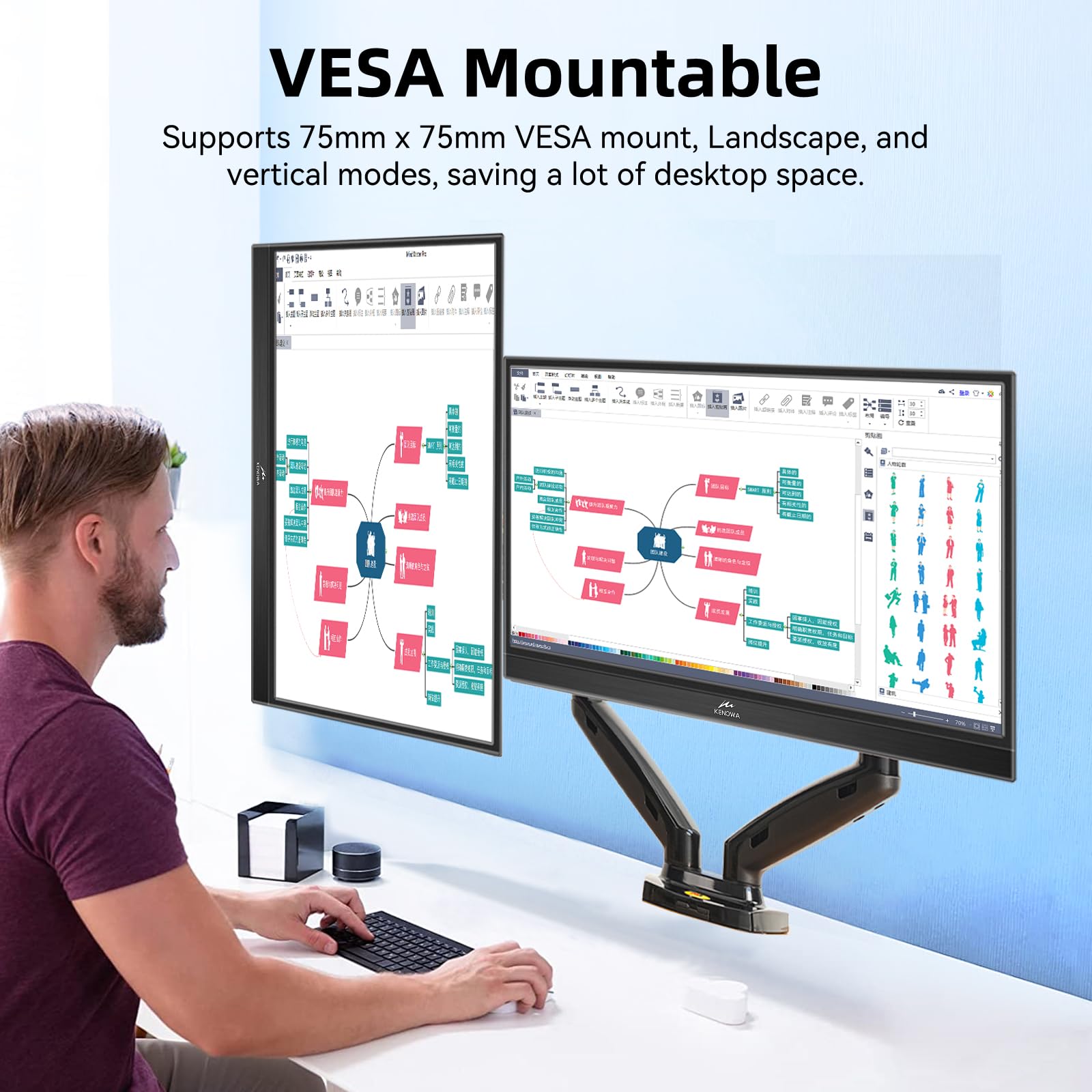 Kenowa Portable Monitor Touchscreen 14" FHD 1080P External Display 100% sRGB,Low-Power,VESA Mountable Travel Monitor Port with USB-C & HDMI for PC/Laptop/Mac/Gaming/Office — view 6