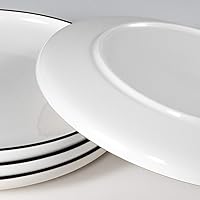 Vista 5 de Platos de cerámica de 10 pulgadas, platos clásicos de porcelana redonda blanca con borde de línea negra para carne, pasta, pizza, restaurante, juego