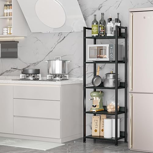 Miniatura 7 de Furologee Estantería de 5 niveles con cajón, estante para hornear de cocina con almacenamiento, estantería alta y estrecha, estante de exhibición