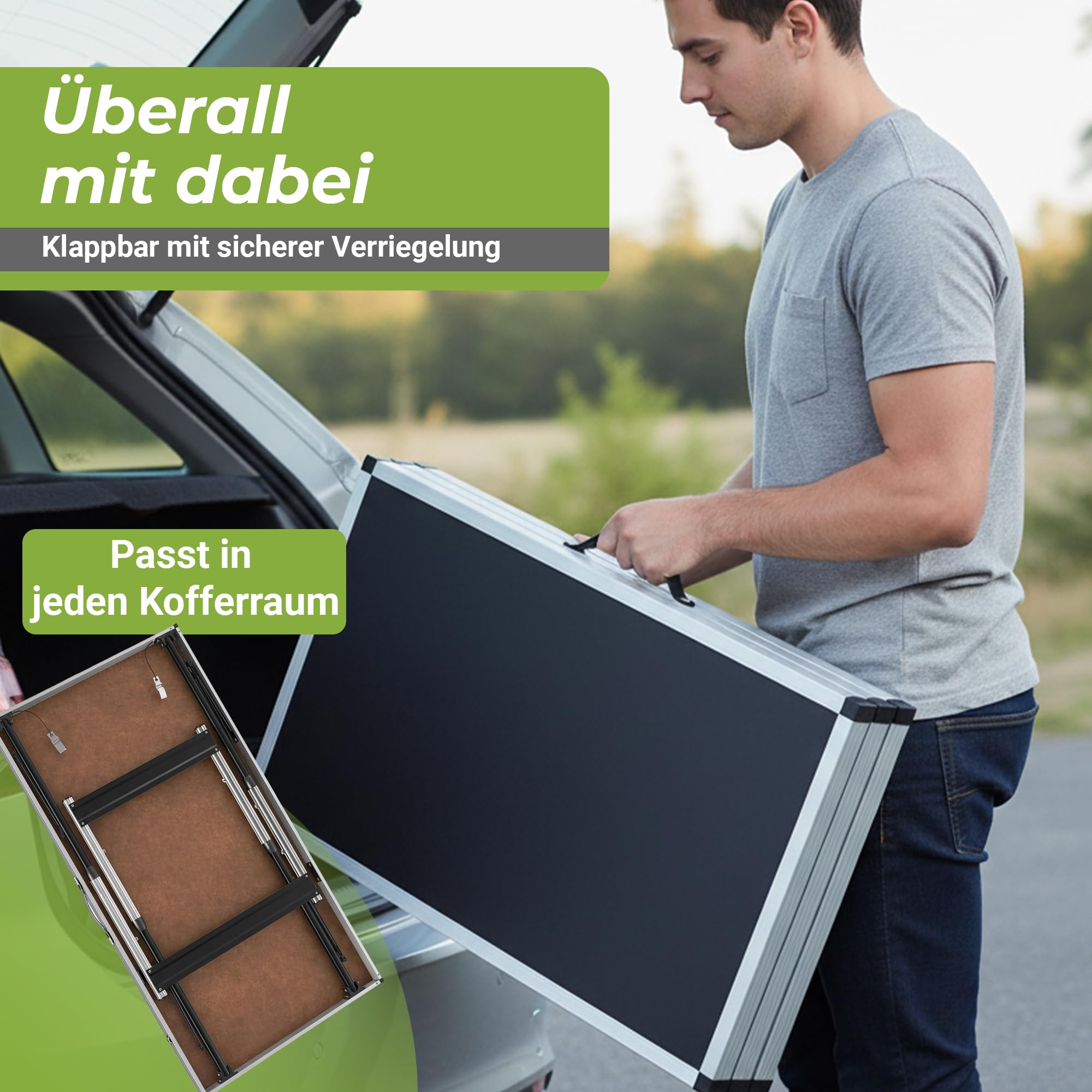 Mamba Tapeziertisch 3-teilig klappbar – Multifunktionstisch Set 100 x 60 cm, höhenverstellbar (75 – 94 cm), Alu-Rahmen, 90 kg Tragkraft, Power-Verstrebung – Flohmarkttisch Campingtisch Arbeitstisch