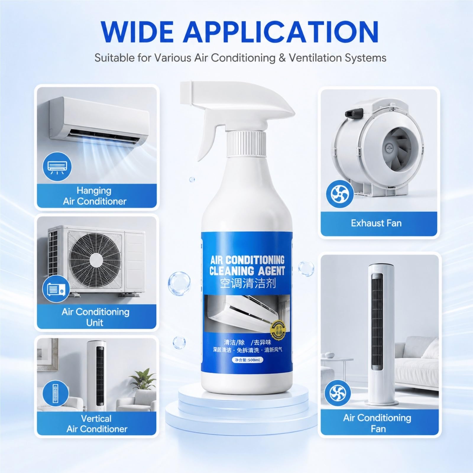 Limpiador for Aire Acondicionado En Spray, Espuma Profunda for Limpiar Las Bobinas, 500ml X 3, Fórmula Sin Enjuague, Aire Más Fresco, Descompone La Suciedad/El Polvo/La Grasa