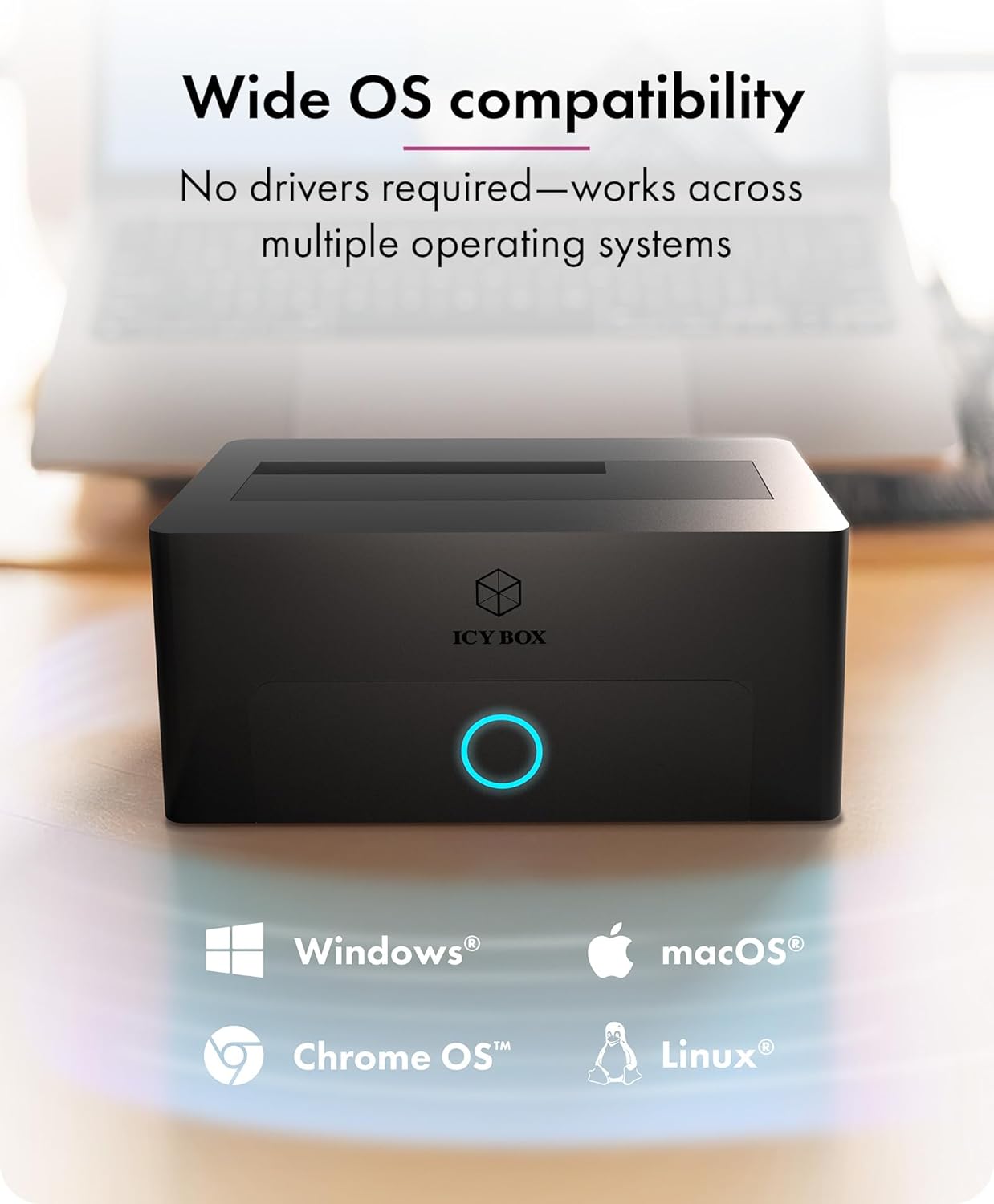 ICY BOX Hard Drive Docking Station, SSD HDD 2.5 3.5 Inch SATA to USB Adapter, External SSD Enclosure Hard Drive Reader, Support UASP Hot Swappable up to 30TB Drives, for Windows and Mac