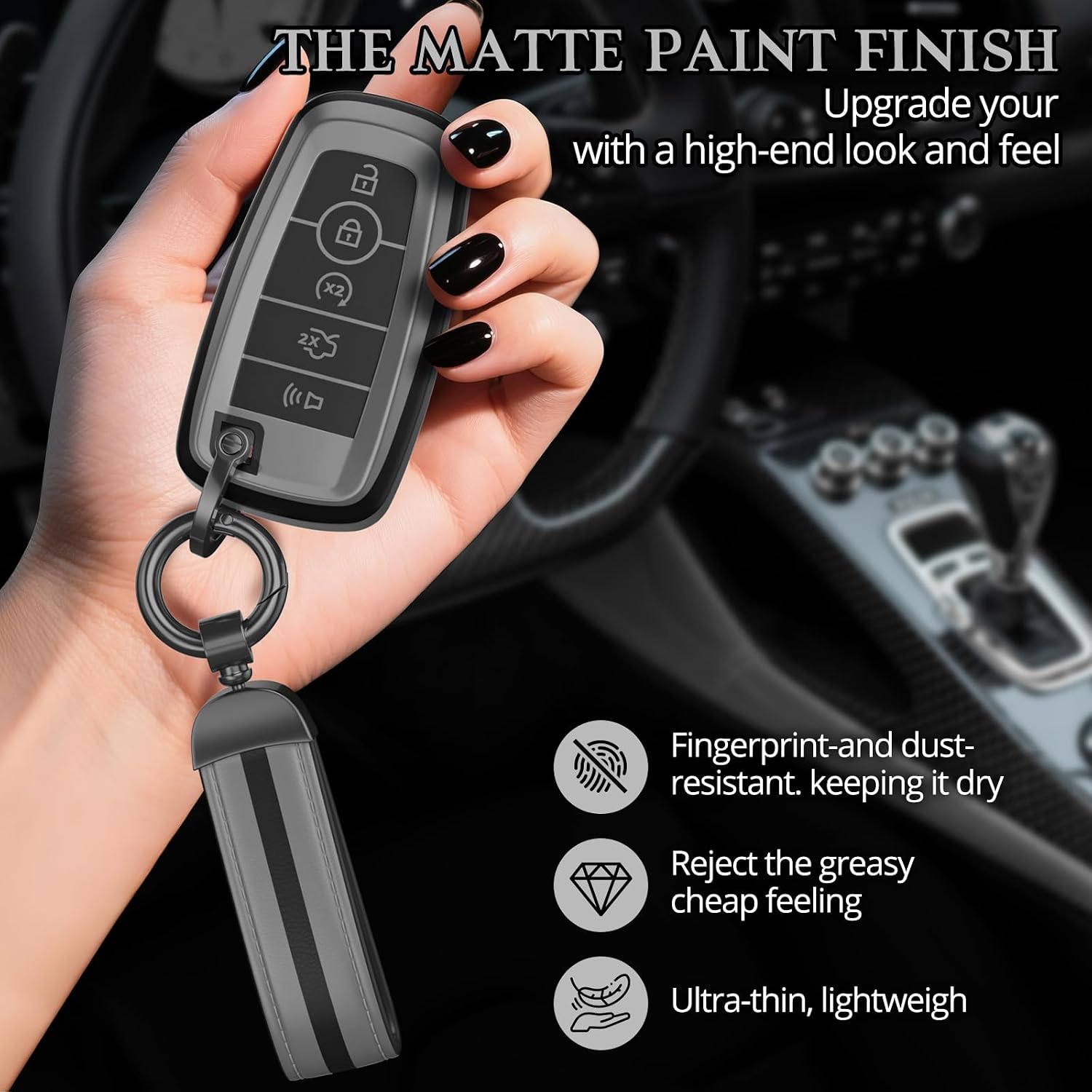 For Ford Key Fob Cover Accessories, Matte TPU Material,With a Cute Leather Keychain,For Explorer F150 Bronco Fusion Escape Expedition Mustang Edge And Other Models. (Matte Gray, Model1)
