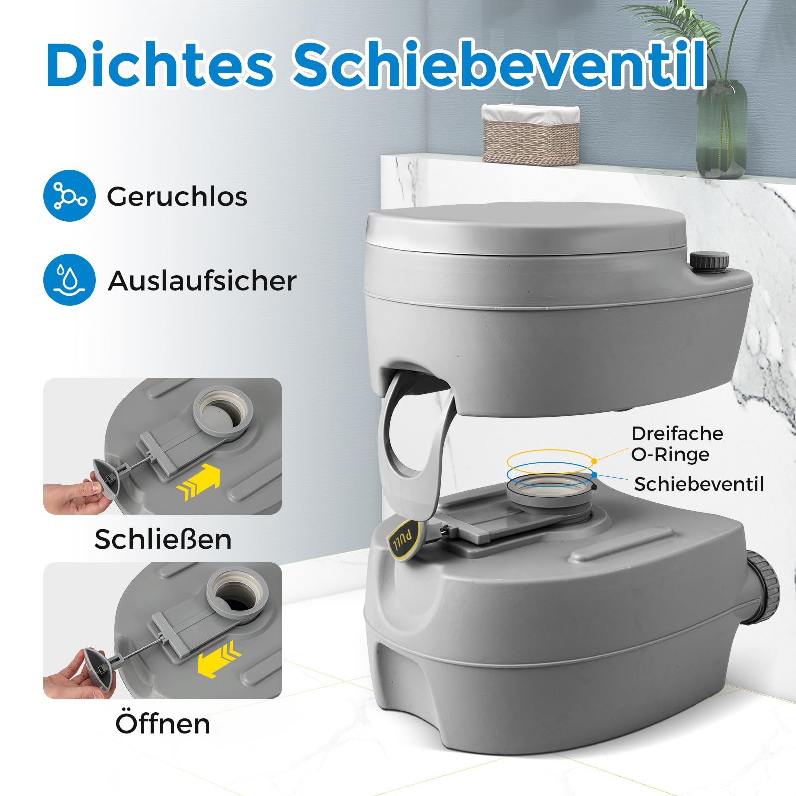 GOPLUS Tragbare Campingtoilette, Reisetoilette mit 20L Abwassertank & Spülpumpe, Tragkraft 150 kg, Mobile Toilette mit Griffen, Campingklo für Camping, Angeln & Reise, 45 x 40 x 42 cm