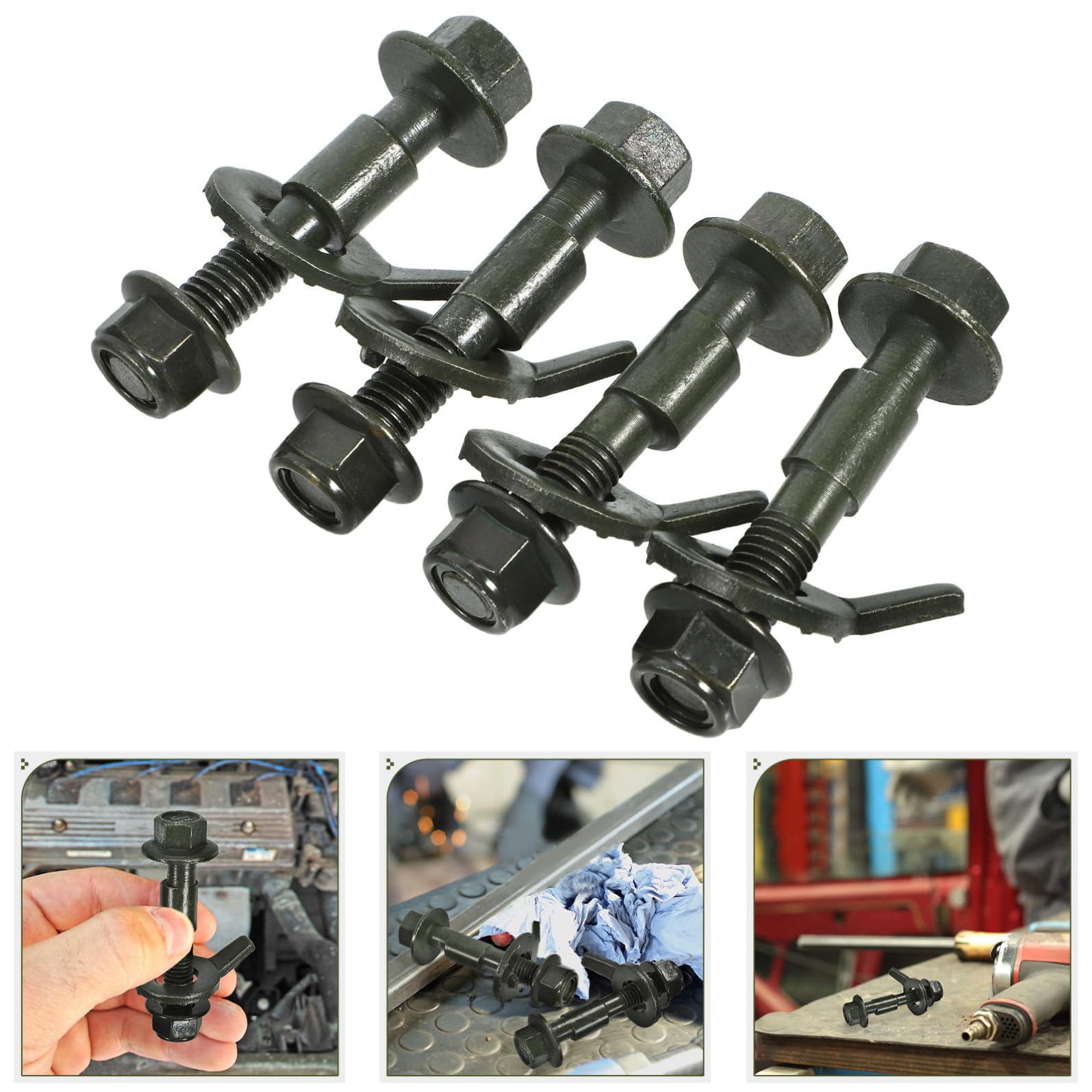 SHINEOFI 4 Pezzi Kit Bulloni di Campanatura 10.9 Acciaio Allineamento Ruote 12mm Neri