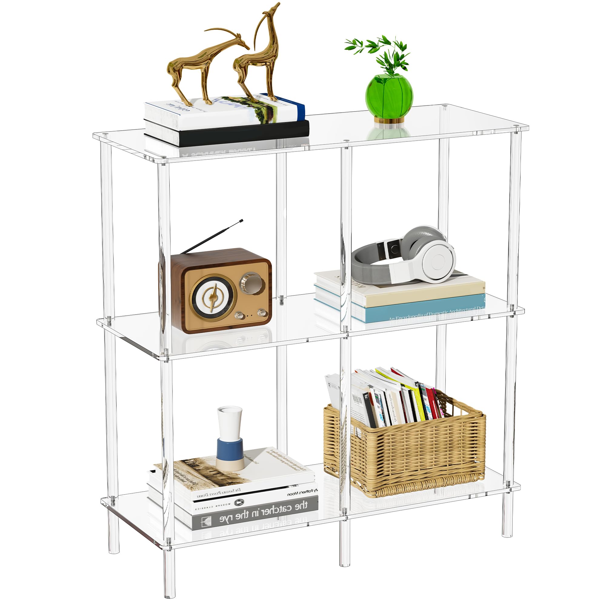 solaround 3-Tier Clear Acrylic Bookshelf, Console Table, 75 x 30 x 80 cm