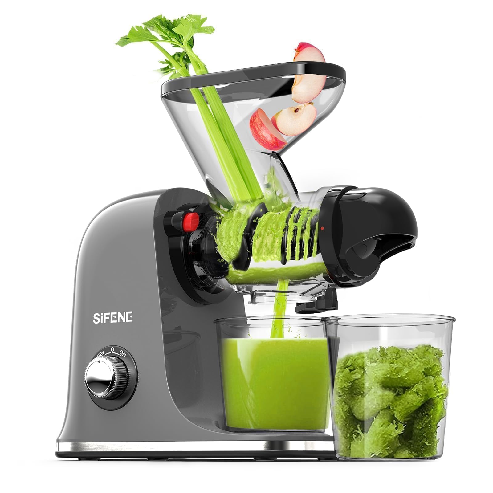 SIFENE Extracteur de Jus à Froid, Double entrée Grande Bouche d'Alimentation, Mastication délicate, Lent pour Légumes & Fruits Entiers, Extracteur de jus sans BPA avec